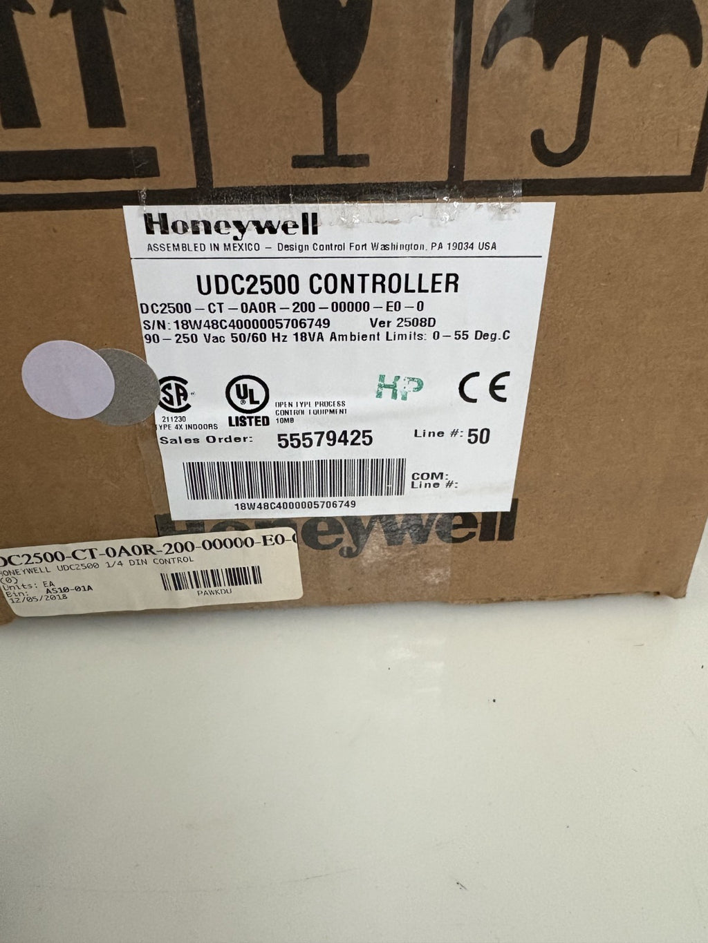 HONEYWELL UDC2500 TEMPERATURE CONTROLLER DC 2500-CT-OAOR-200-0000-E0-0