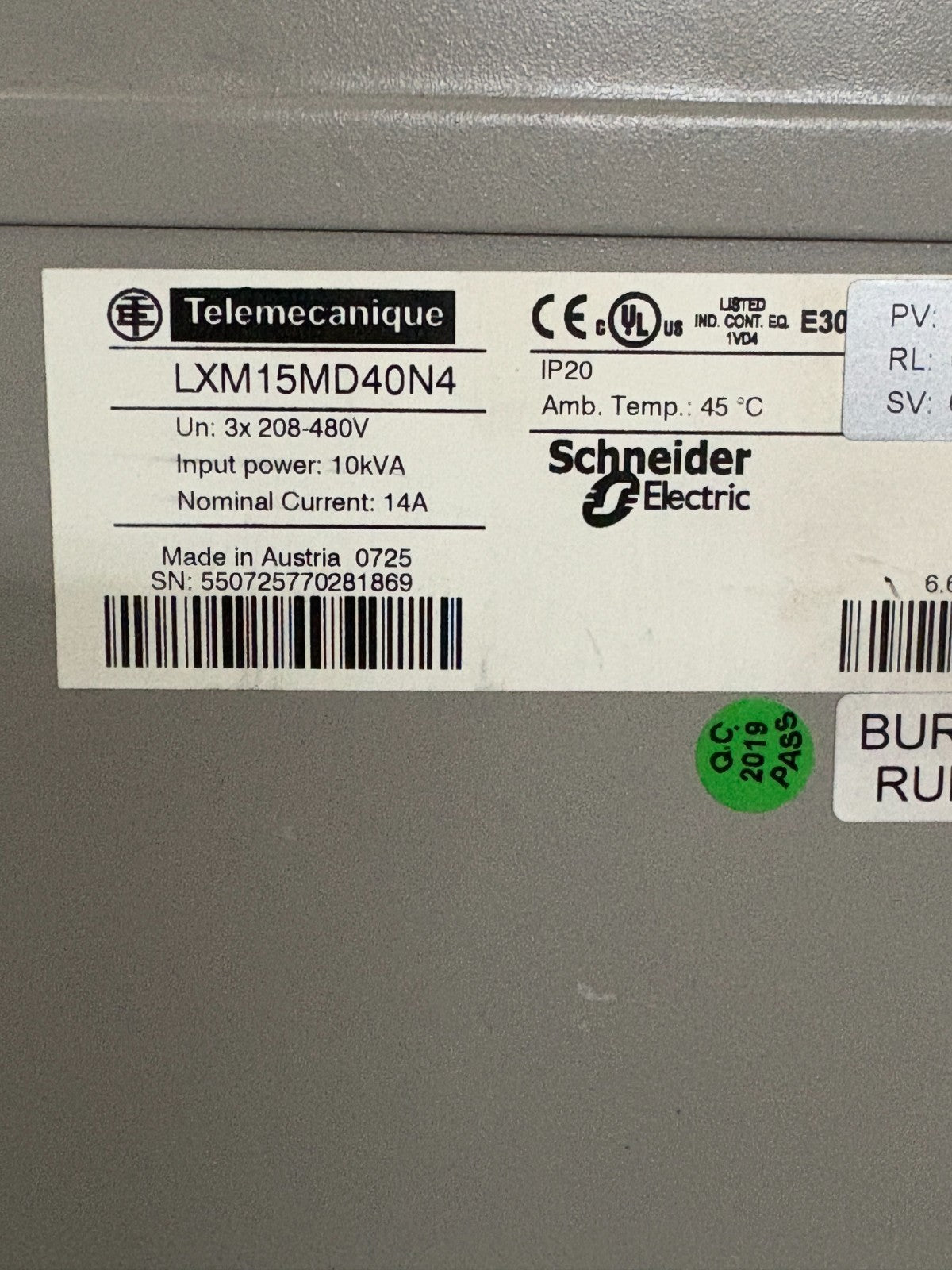 SCHNEIDER TELEMECANIQUE LEXIUM 15 MP SERVO CONTROLLER LXM15MD40N4
