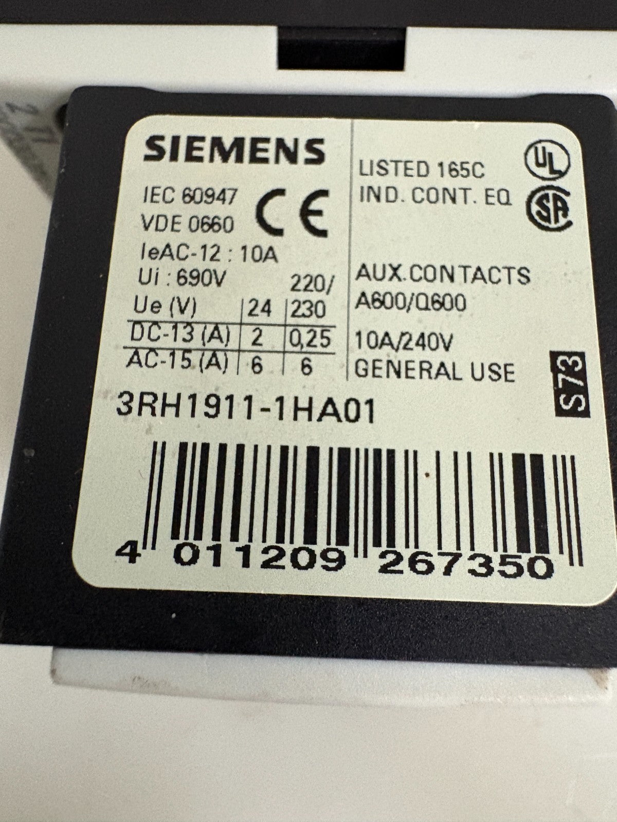 SIEMENS CONTACTOR 3RT1016-1BB41 G/000303-EO