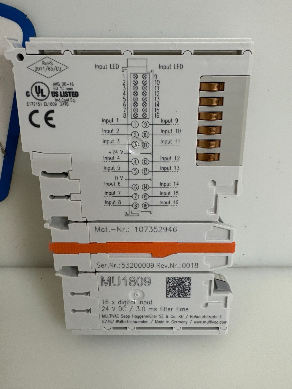 MULTIVAC ETHERCAT 16X DIGITAL INPUT MU1809 EL18091