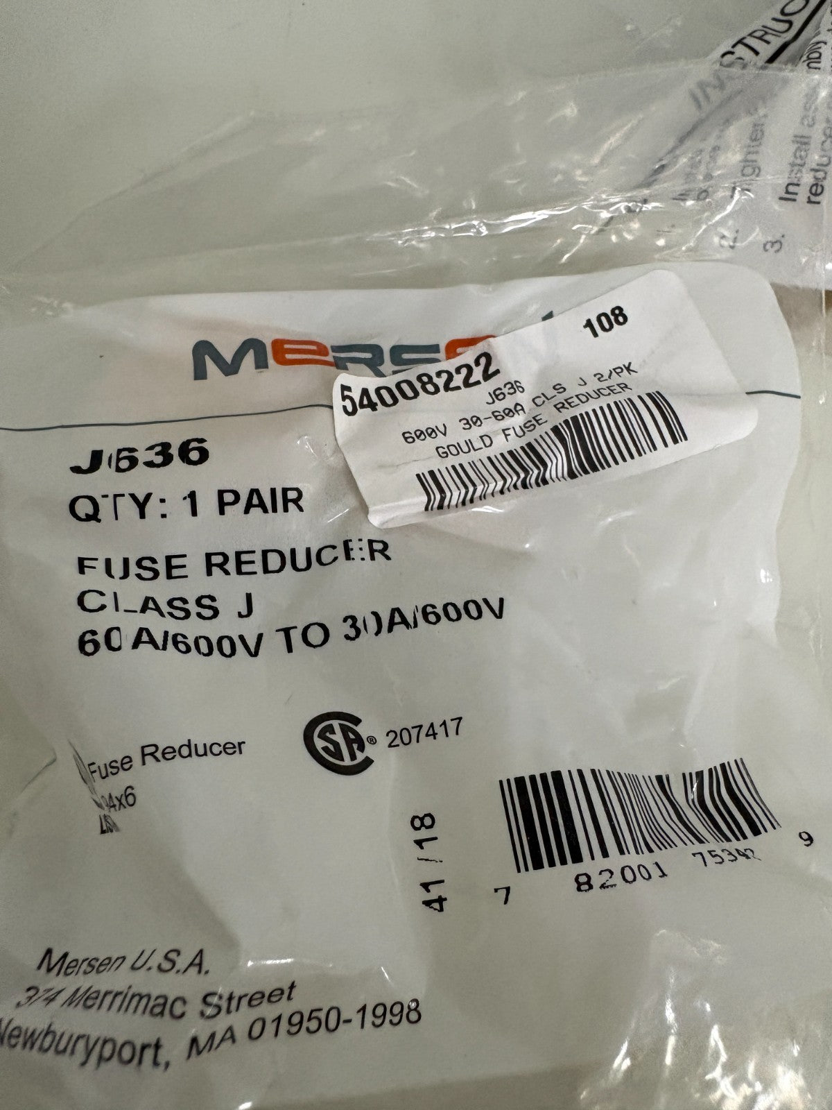 LOT OF 3 PAIR MERSEN FUSE REDUCER J636