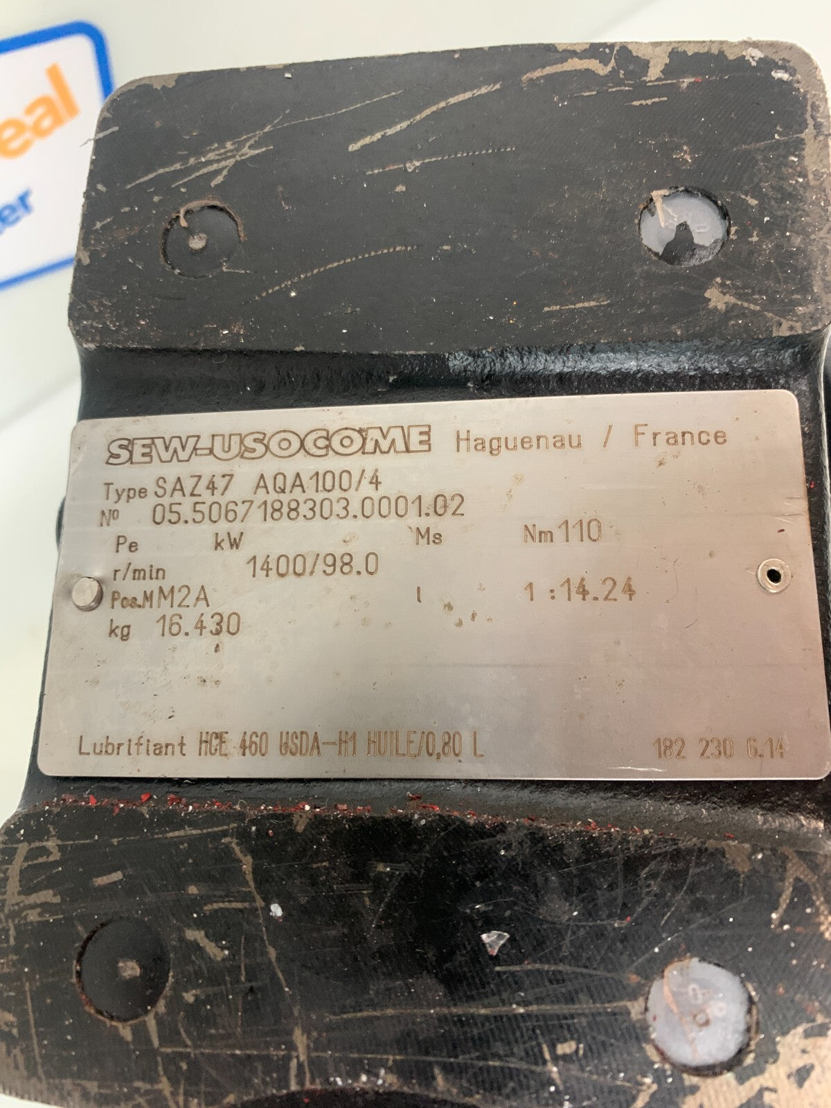 Sew Eurodrive SAZ47 AQA100/4 Gear Reducer 1:14.24 Ratio