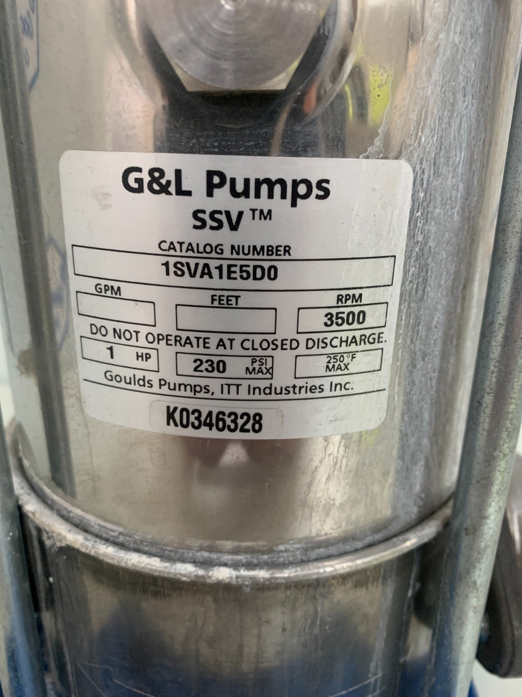 GOULDS G & L PUMPS SSV SERIES 1SVA1E5DO