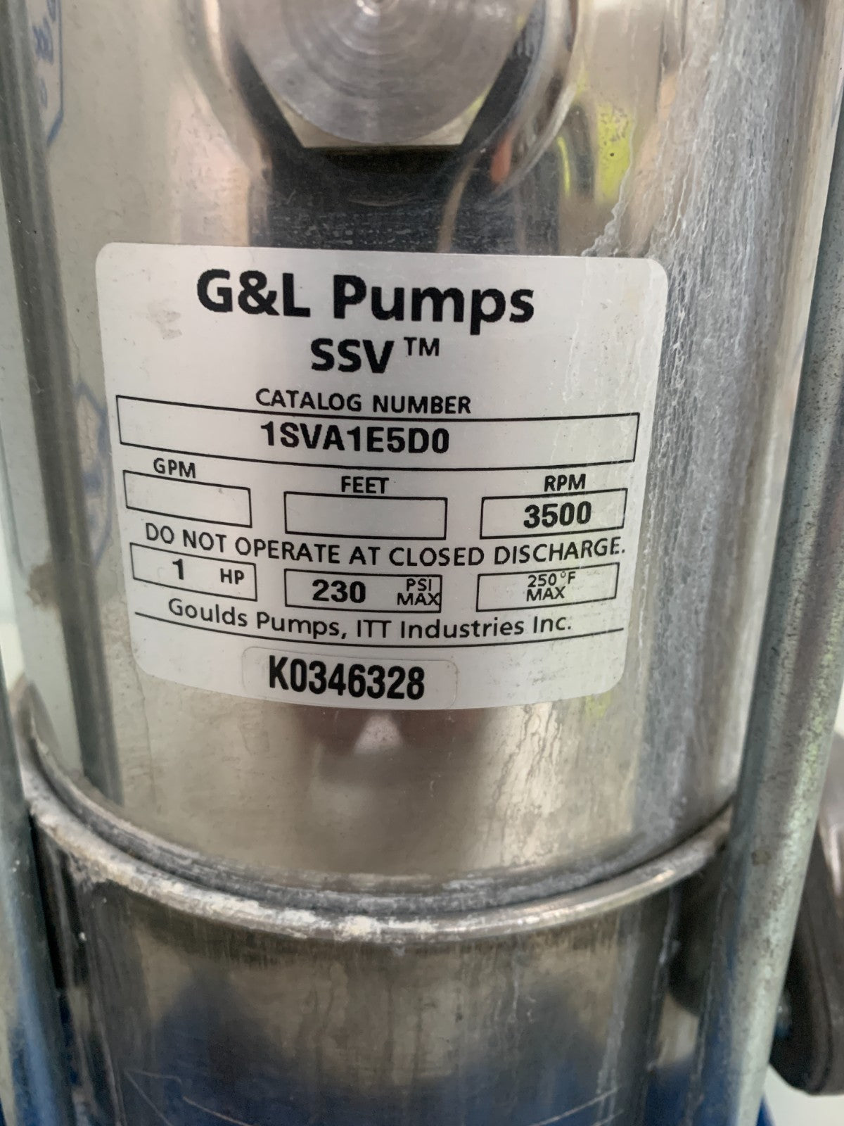 GOULDS G & L PUMPS SSV SERIES 1SVA1E5DO