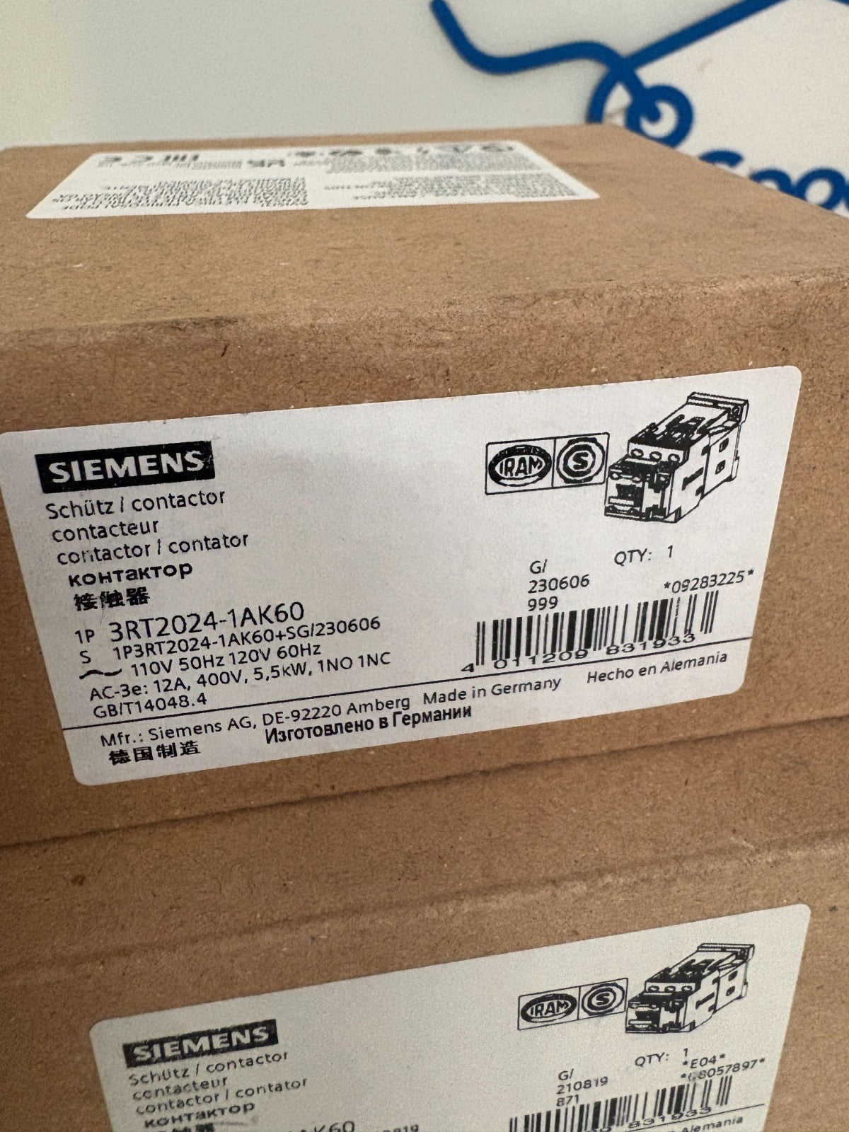 LOT OF 3 SIEMENS CONTACTOR 3RT2024-1AK60