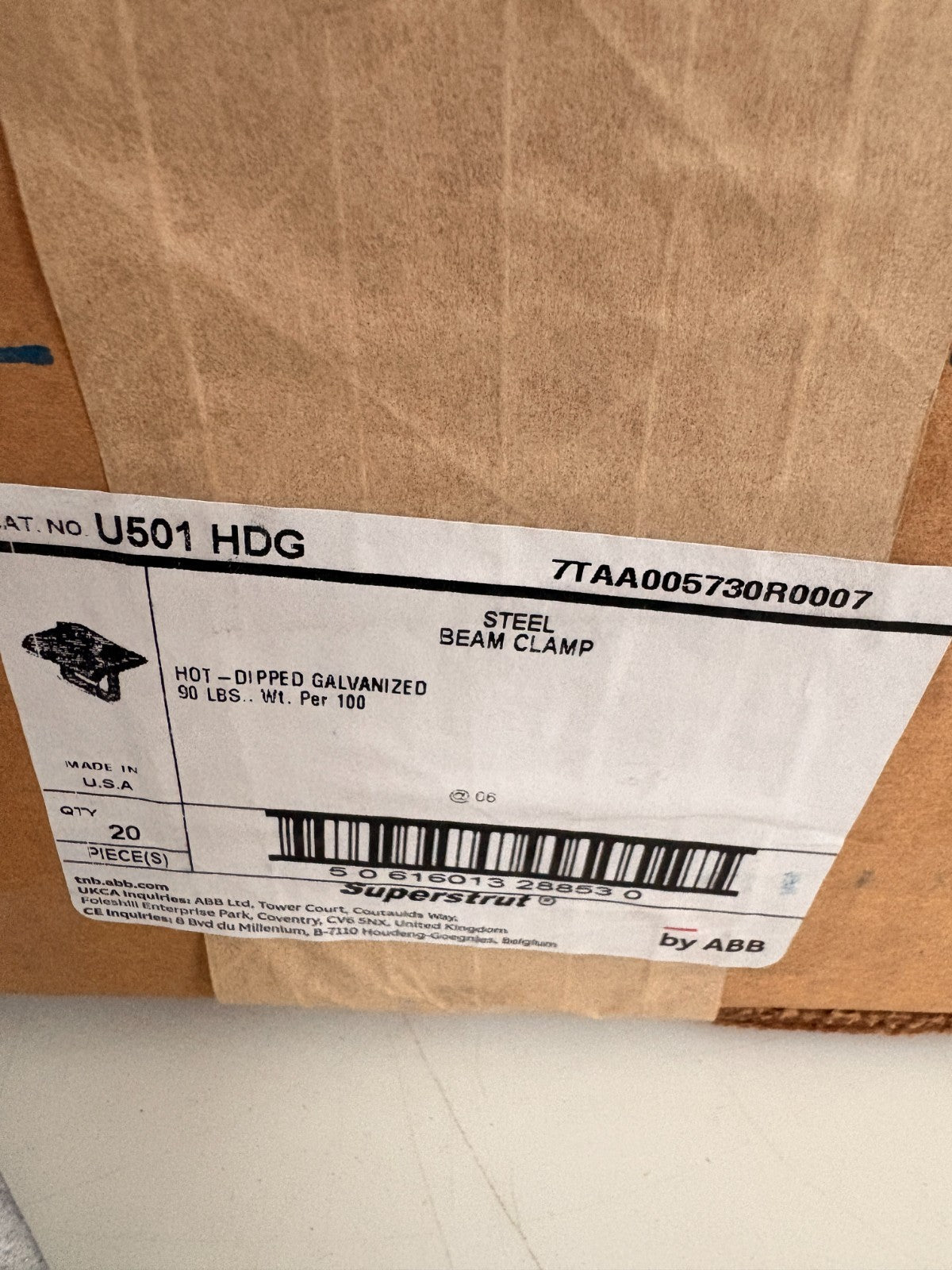 ABB SUPERSTRUT GALVANIZED STEEL BEAM CLAMP U501 HDG  20 IN BOX2
