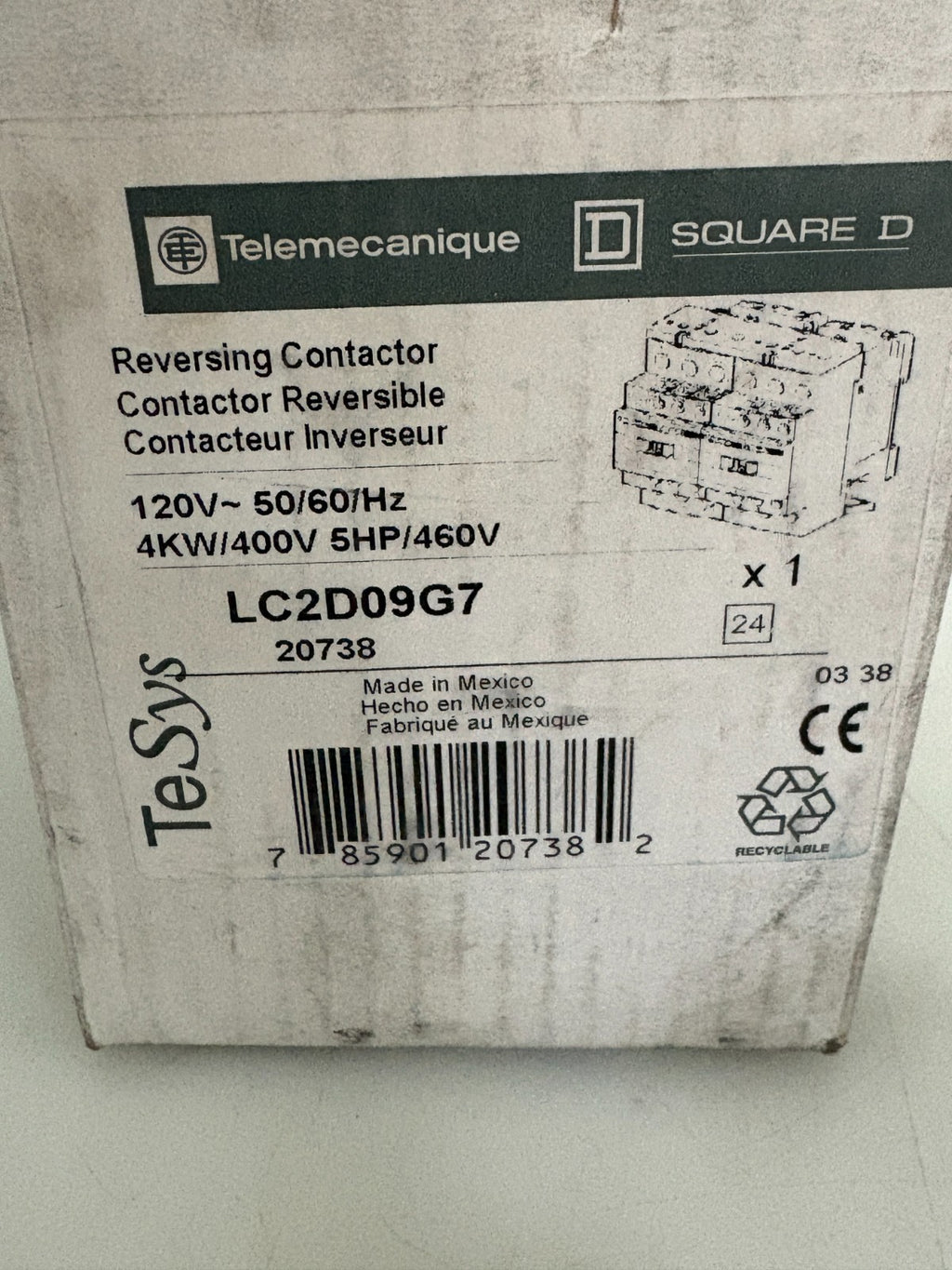 TELEMECANIQUE SQUARE D REVERSING CONTACTOR LC2D09G74