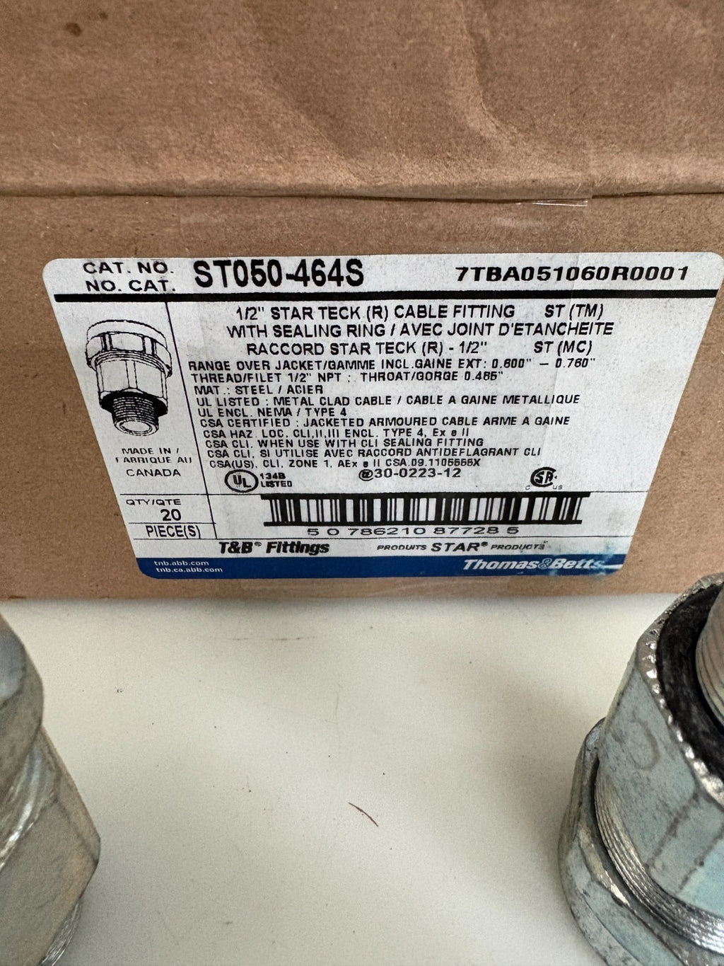 ABB THOMAS & BETTS 1/2" STAR TECK CABLE FITTING W/SEALING RING ST050-464S3