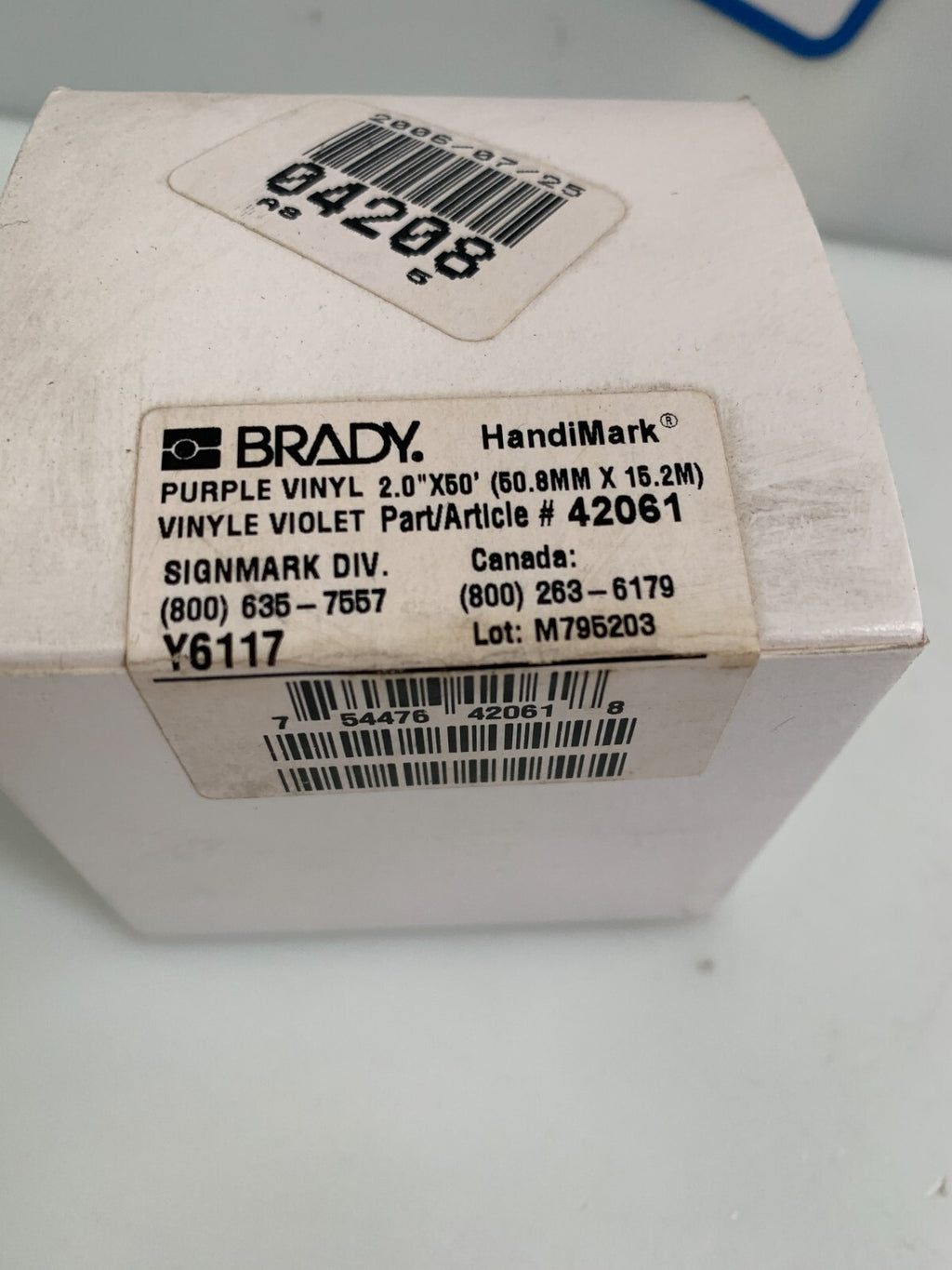 BRADY PURPLE 2" VINYLE HANDIMARK 42061