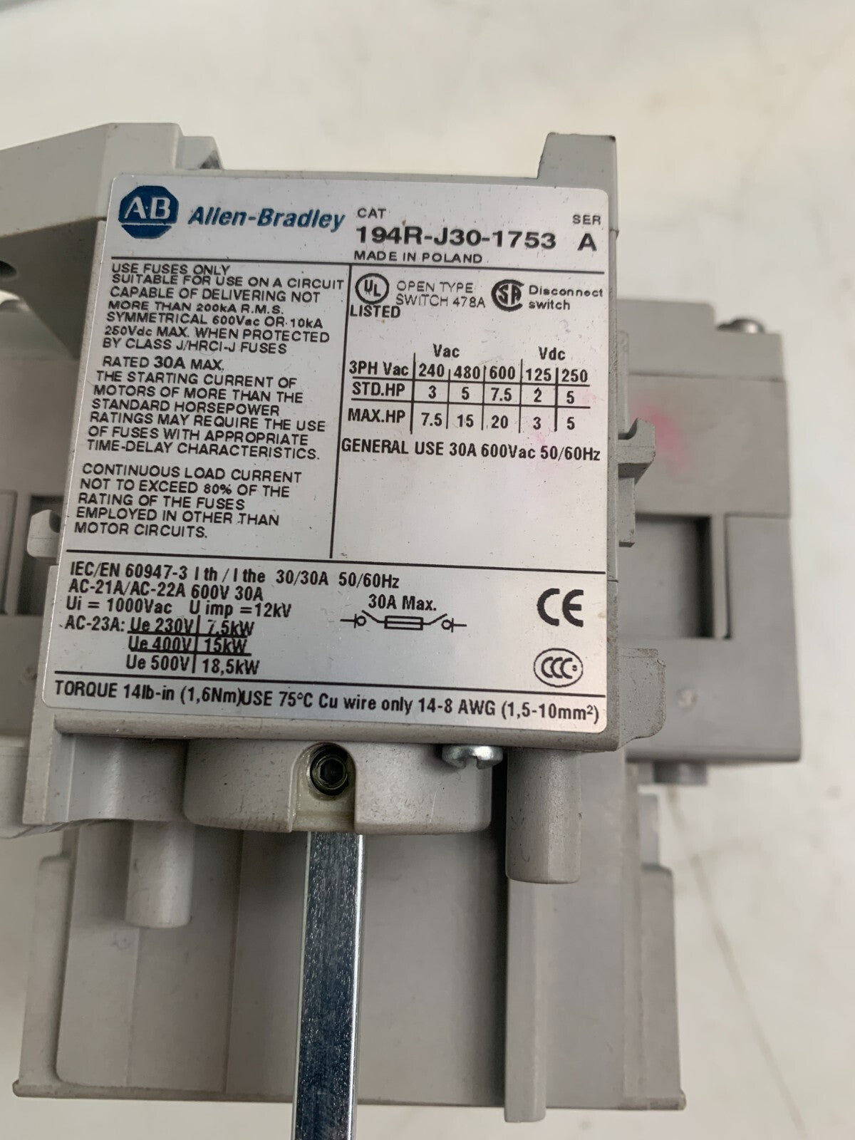 ALLEN BRADLEY 194R-J30-1753  Load Cell