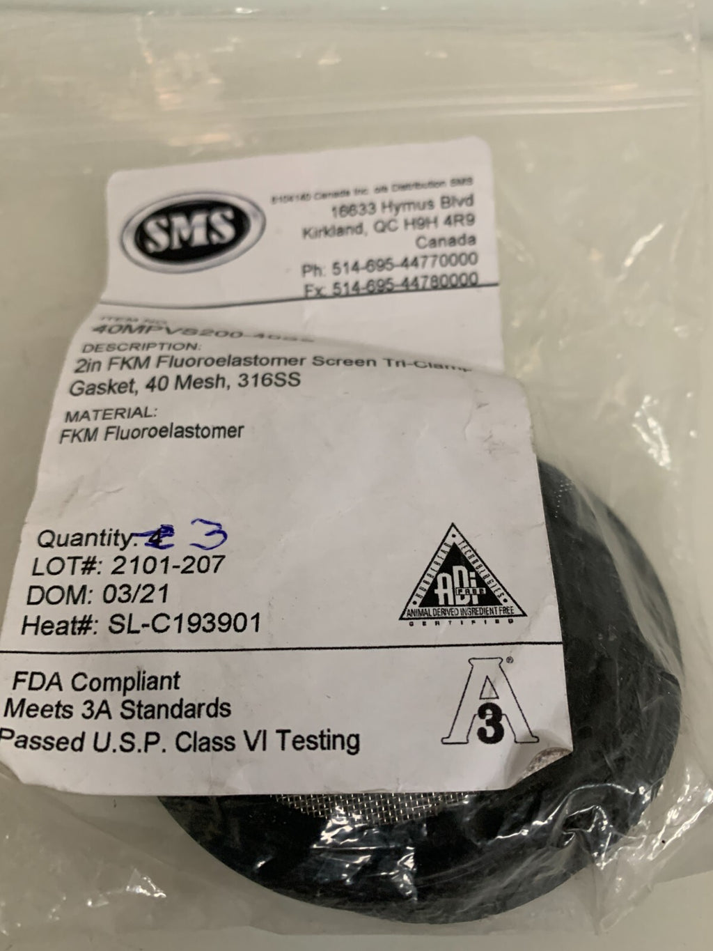 LOT OF 5  WIRE CARE 2" FKM SCREEN TRI CLAMP GASKET 40 MESH 40MPVS200-40SS1