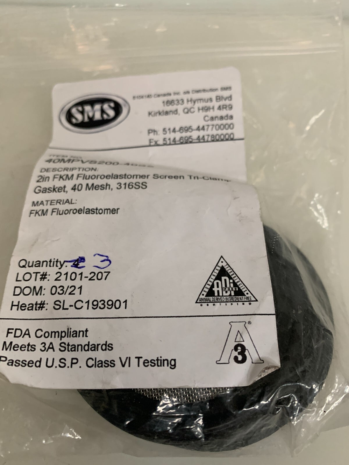 LOT OF 5  WIRE CARE 2" FKM SCREEN TRI CLAMP GASKET 40 MESH 40MPVS200-40SS1