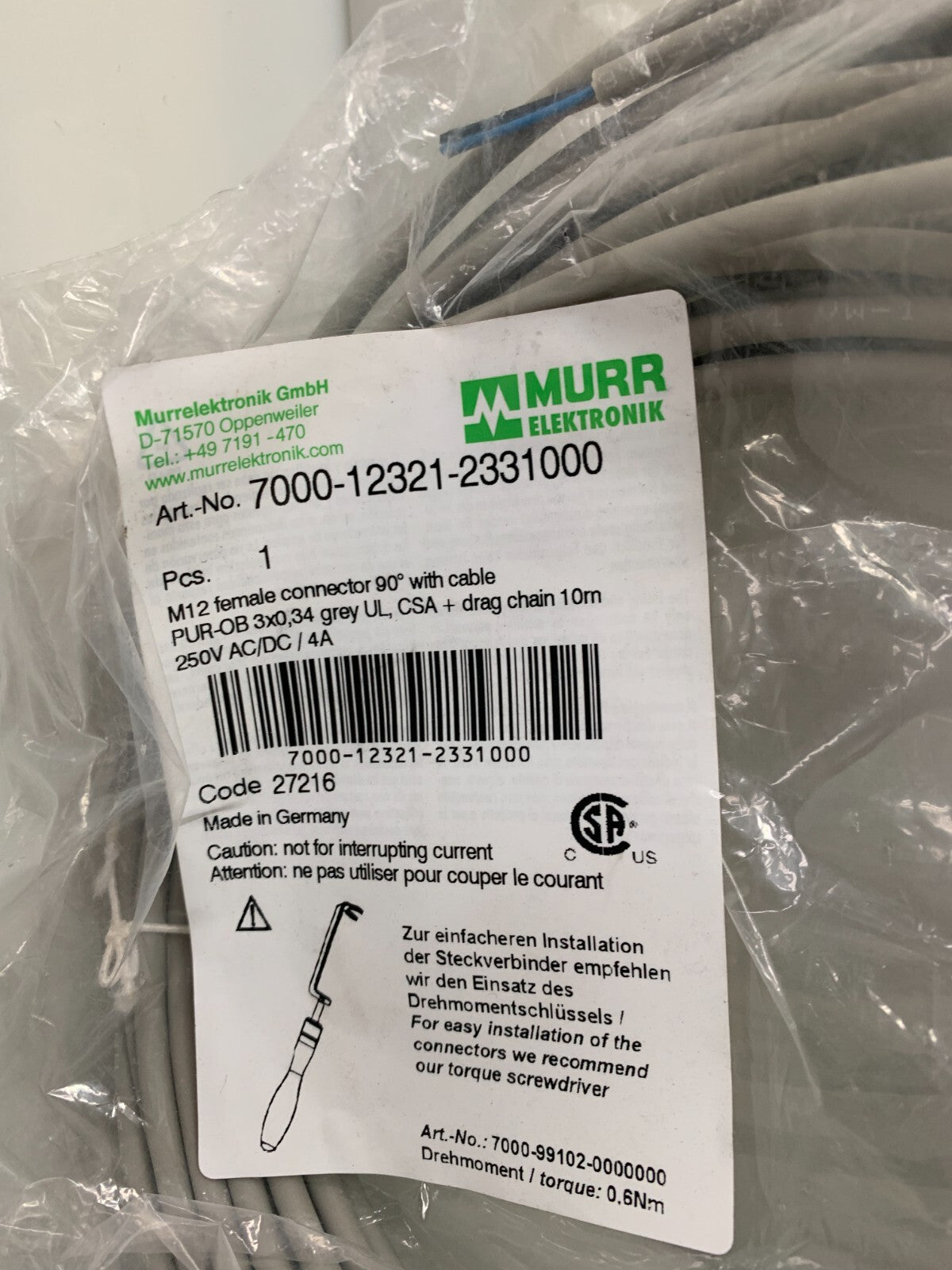 MURR ELEKTRONIK M12   7000-12321-0531000  Female Connector with Cable1