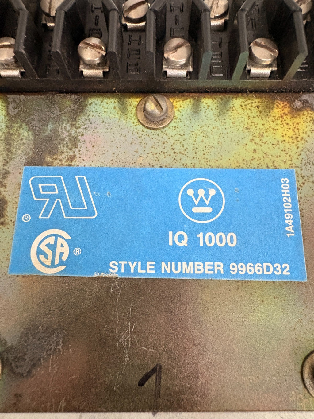 WESTINGHOUSE MOTOR PROTECTION RELAY IQ-1000 STYLE 9966D324
