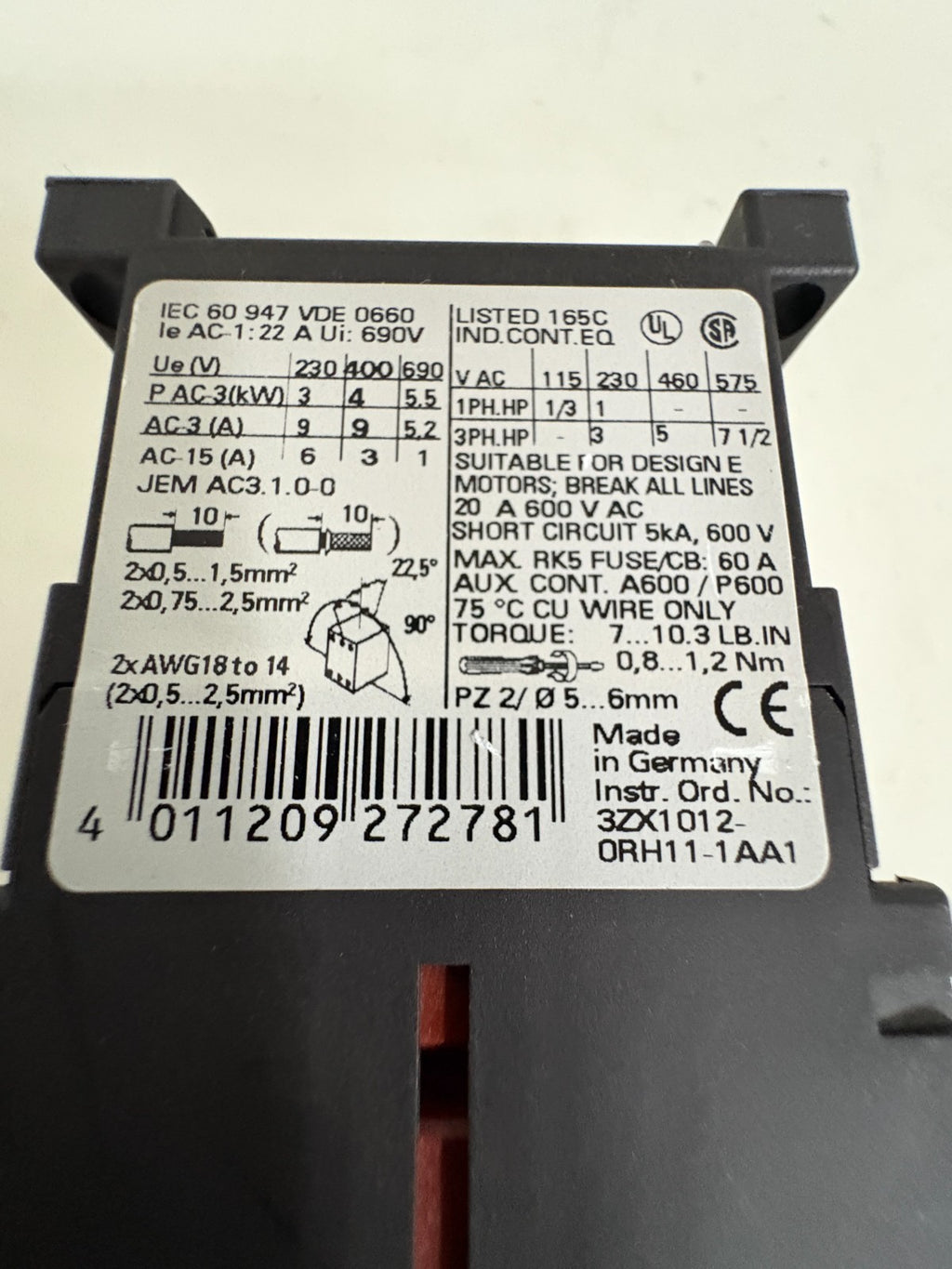 SIEMENS CONTACTOR 3RT1016-1KB41 G/991129-E0