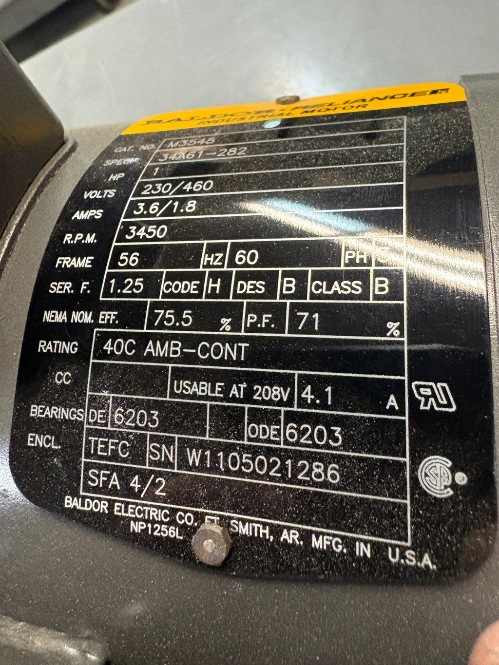 BALDOR 1 HP INDUSTRIAL MOTOR M 35453