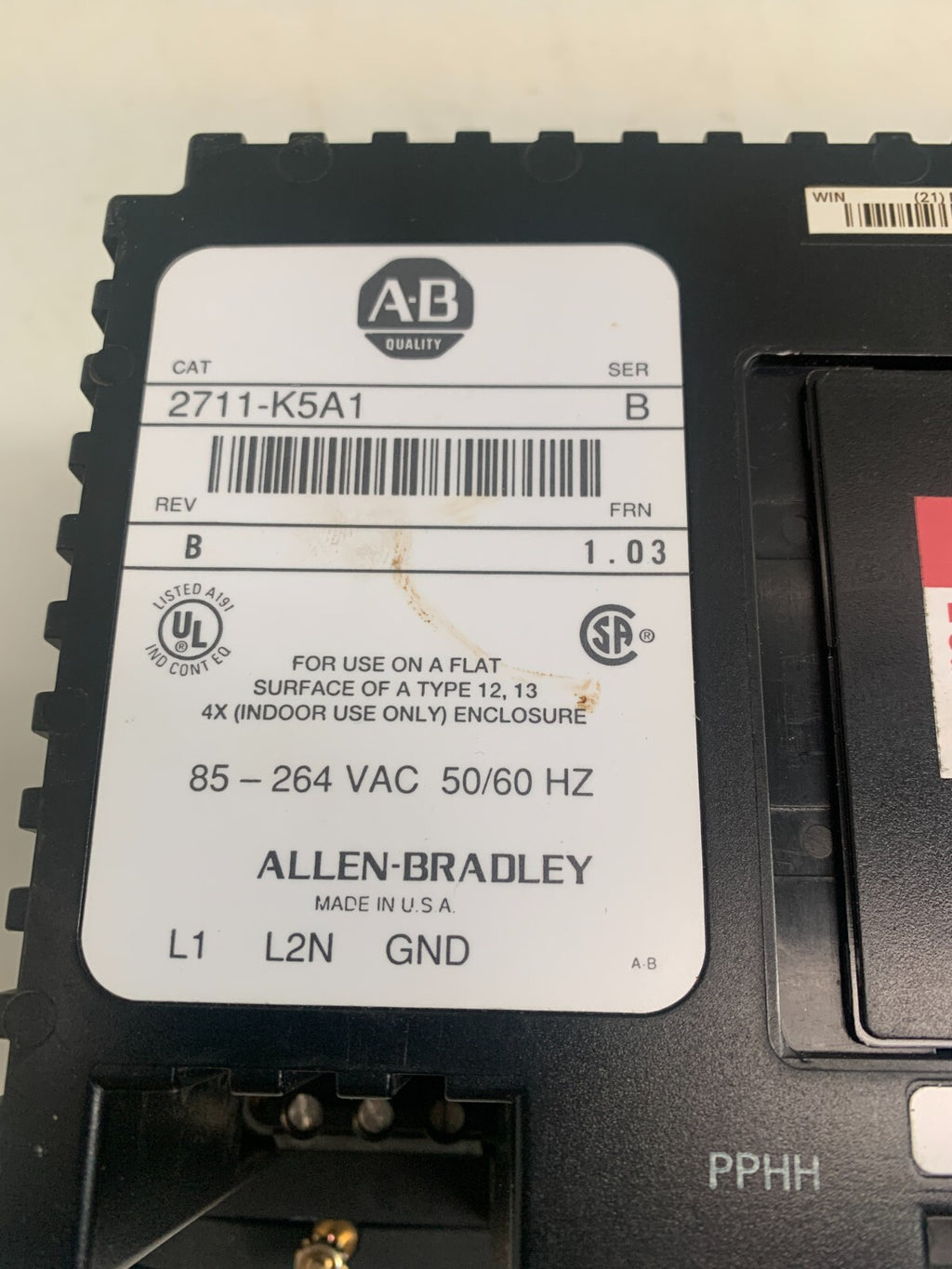 Allen Bradley PanelView 550 Operator Interface Panel HMI 2711-K5A1 Ser EB Rev B