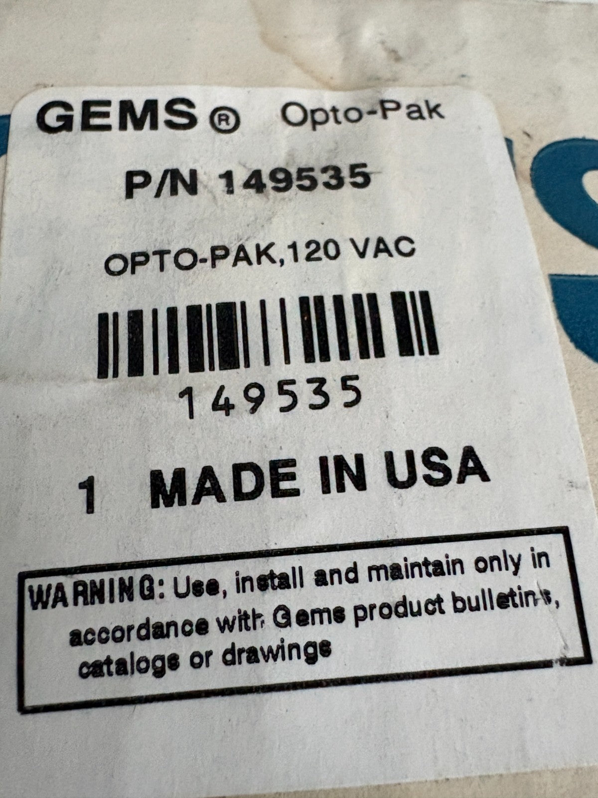 GEMS OPTO PAK ELECTRO OPTIC CONTROLLER #1495353
