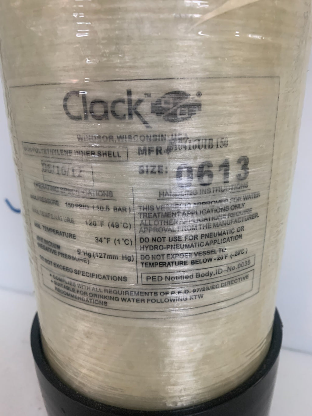 CLACK MINERAL TANK SIZE 0613 MODEL 10416UIBI50