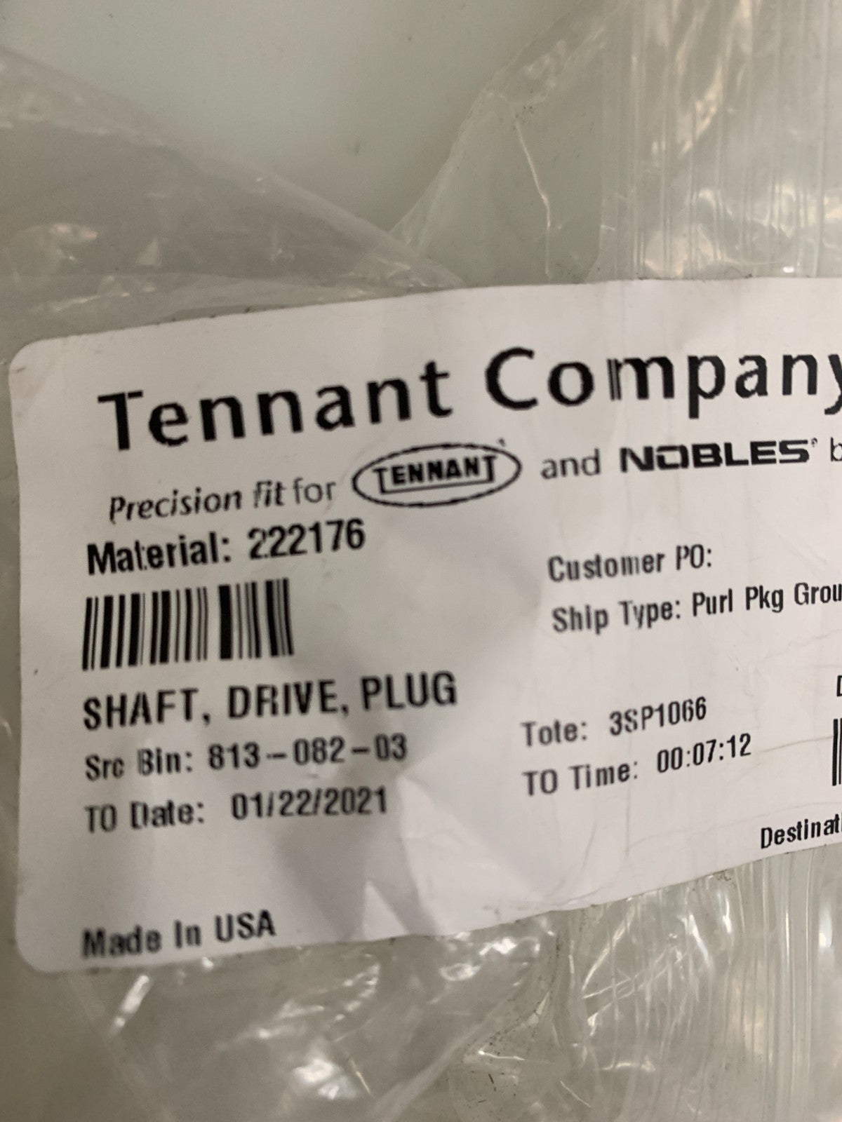 TENNANT SHAFT DRIVE PLUG 222176