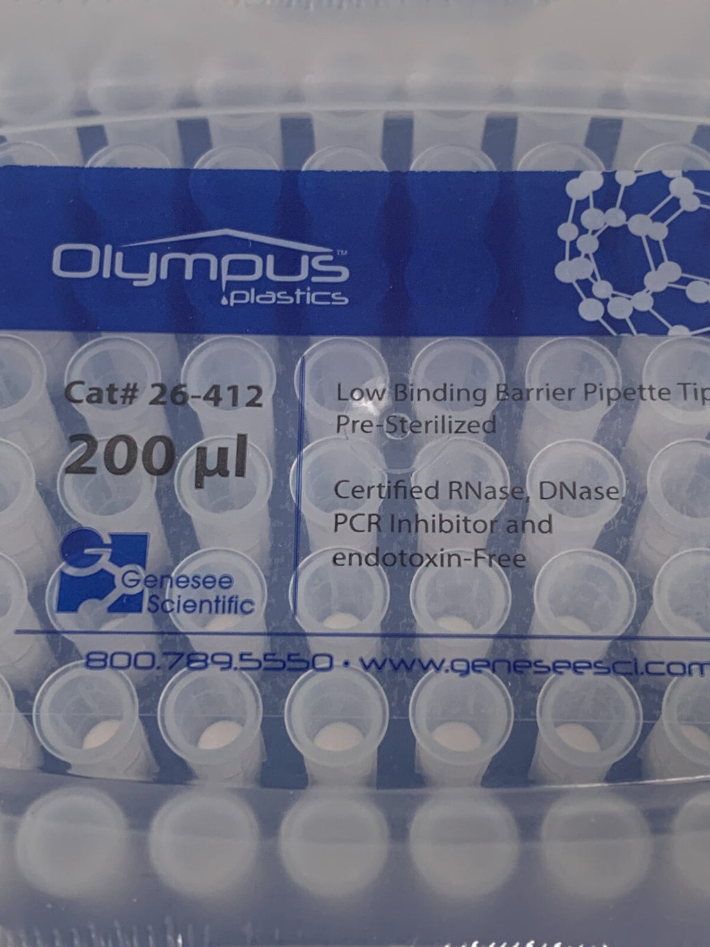 OLYMPUS PLASTICS  200µl  Barrier Piper Tips  26-412  (10x96 Box)
