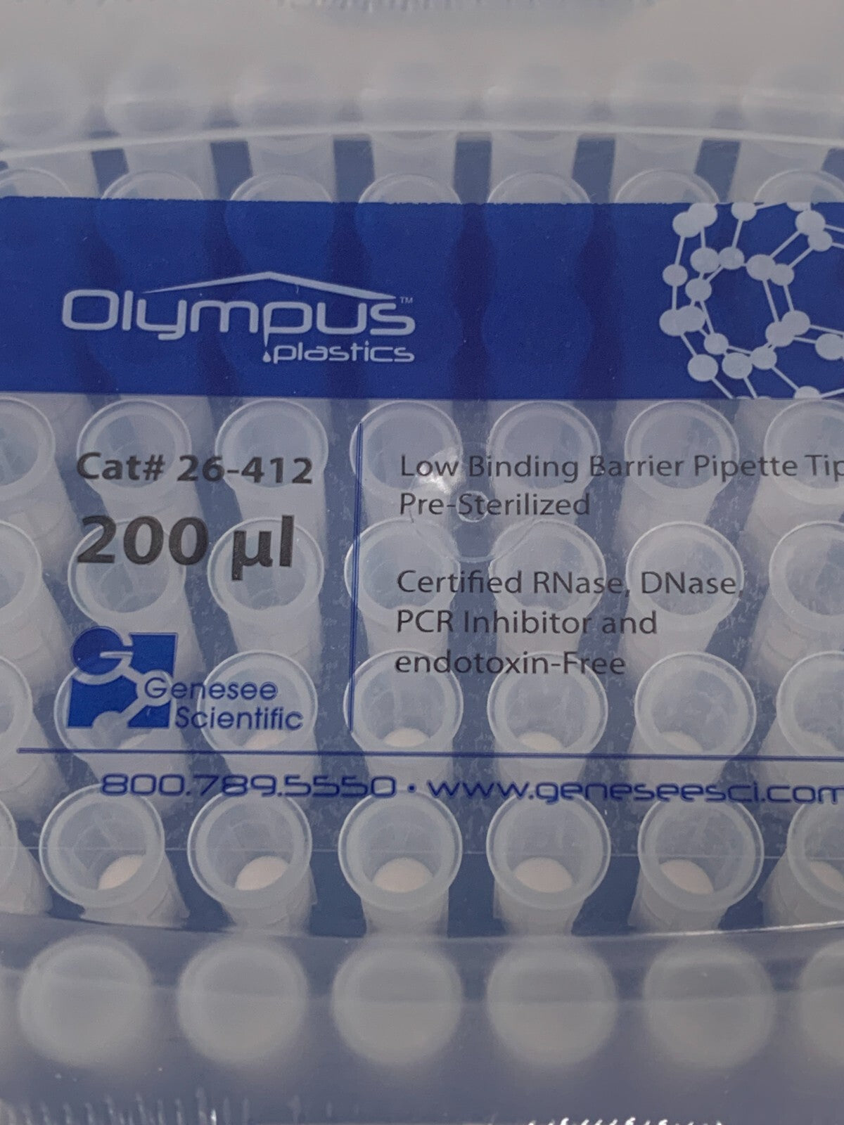 OLYMPUS PLASTICS  200µl  Barrier Piper Tips  26-412  (10x96 Box)