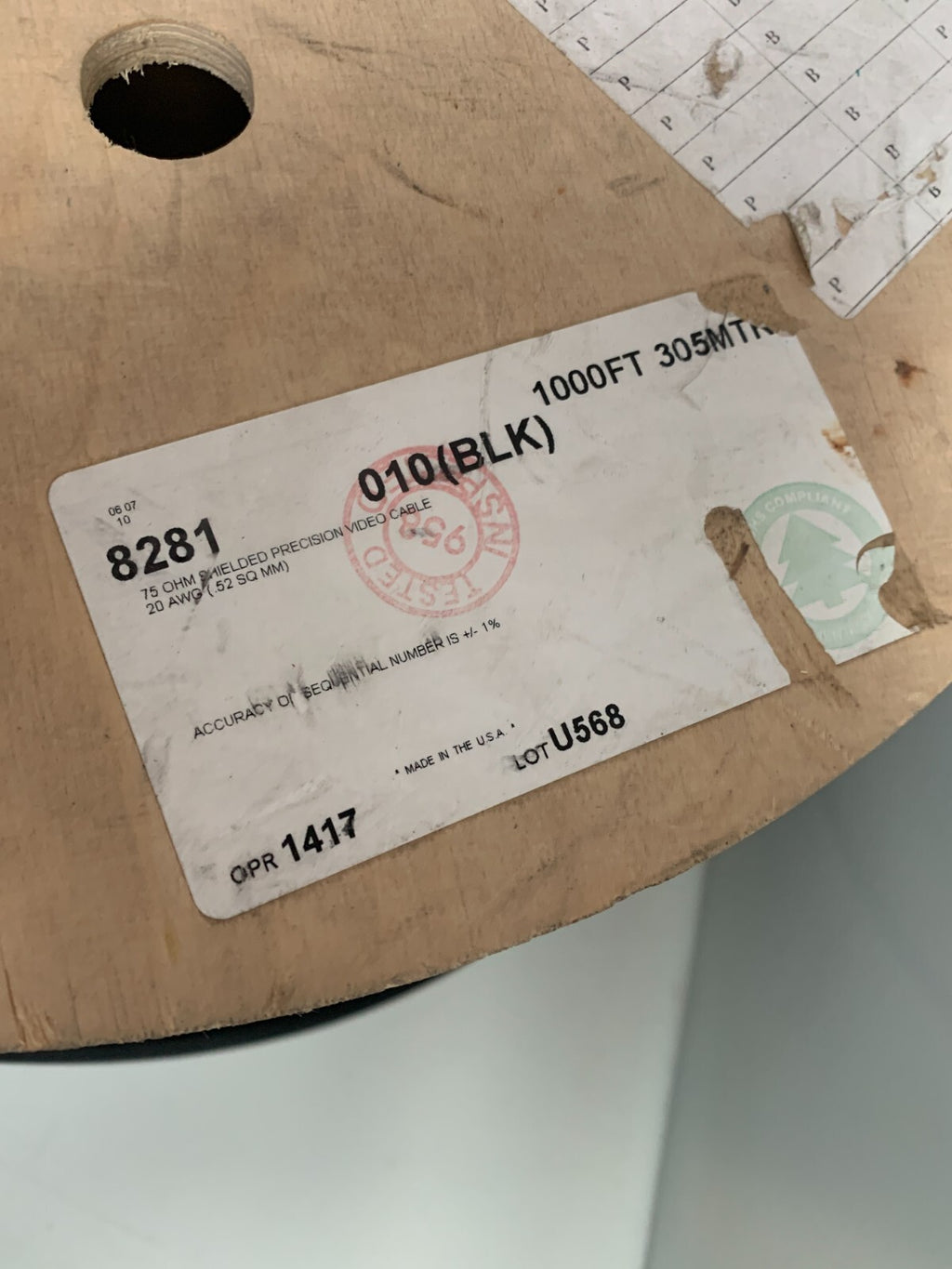 BELDEN 8281 CABLE 010 (BLK) 1000F/ROLL2