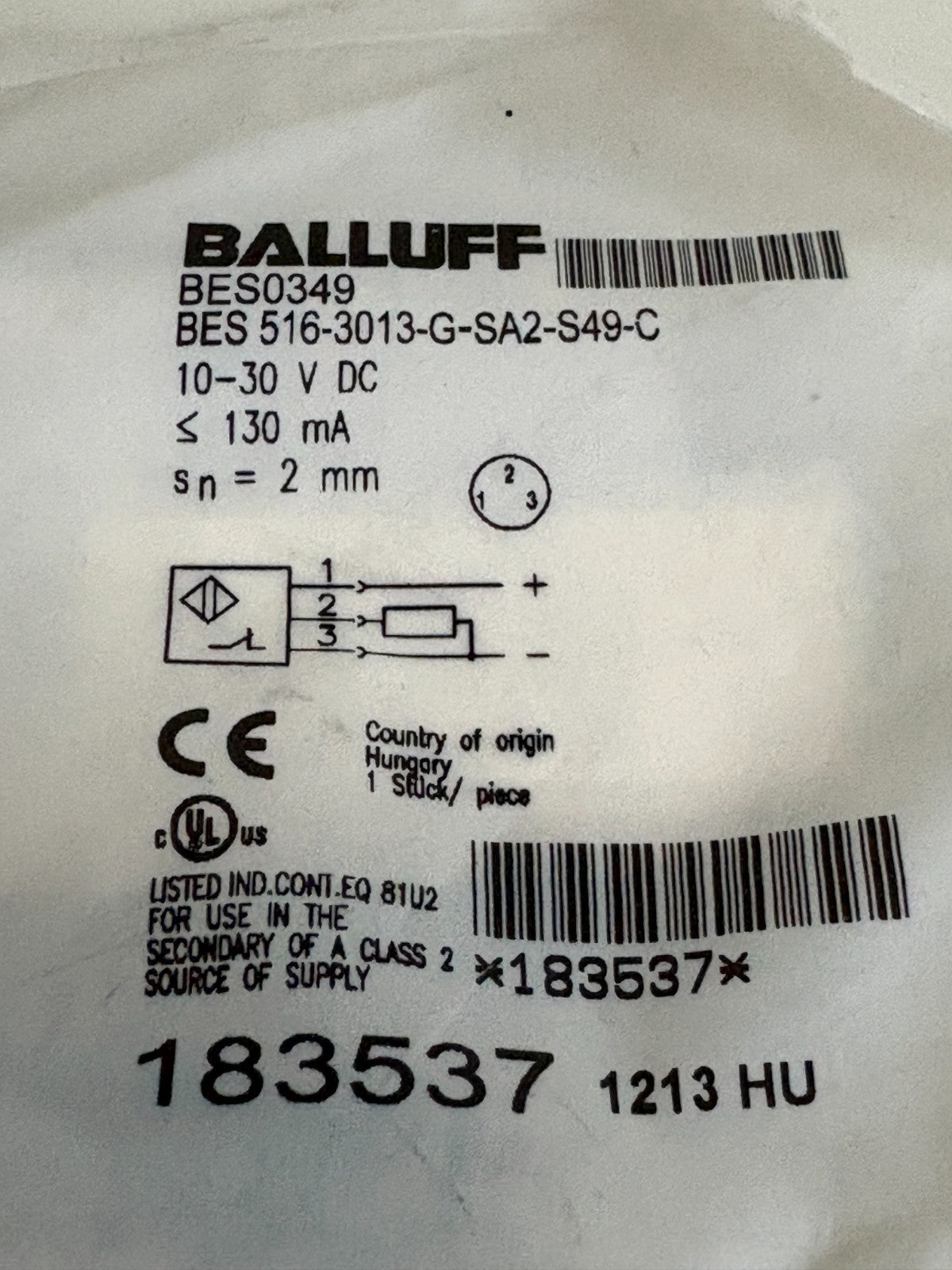BALLUFF PROXIMITY SWITCH BES 516-3013-G-SA2-S49-C
