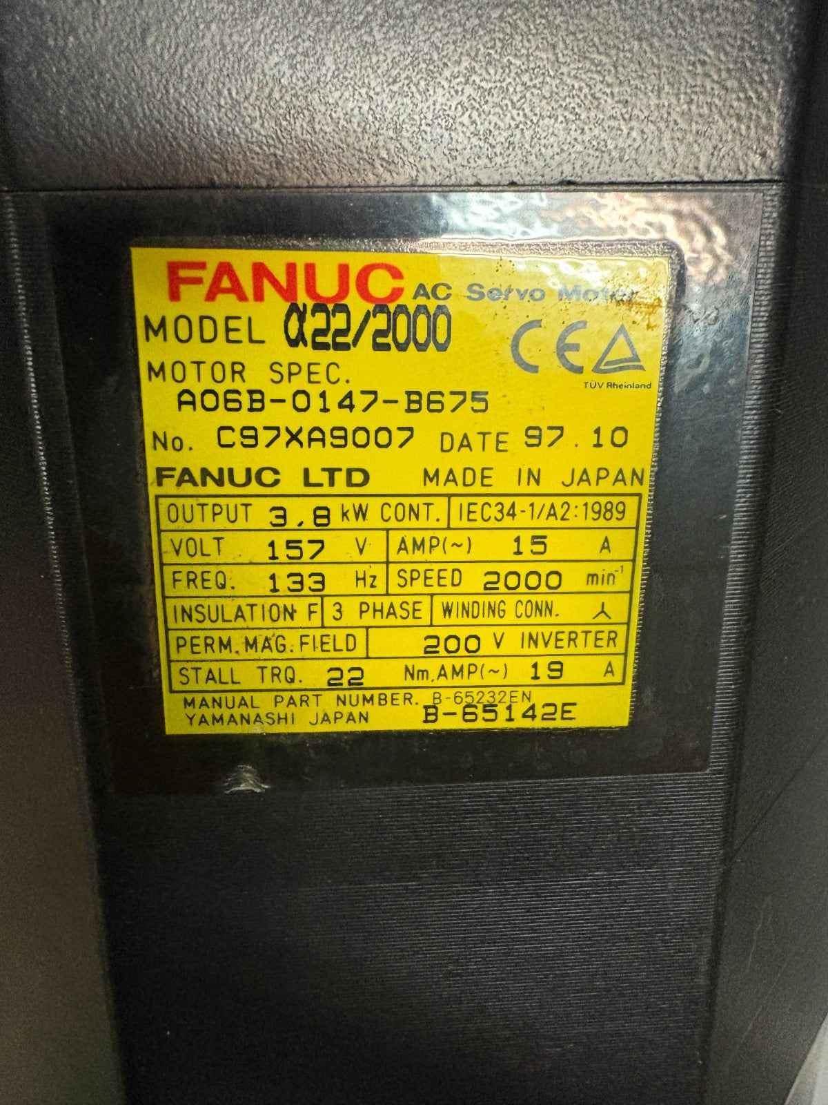 FANUC SERVO MOTOR R MODEL 22/2000 A06B-0147-B675