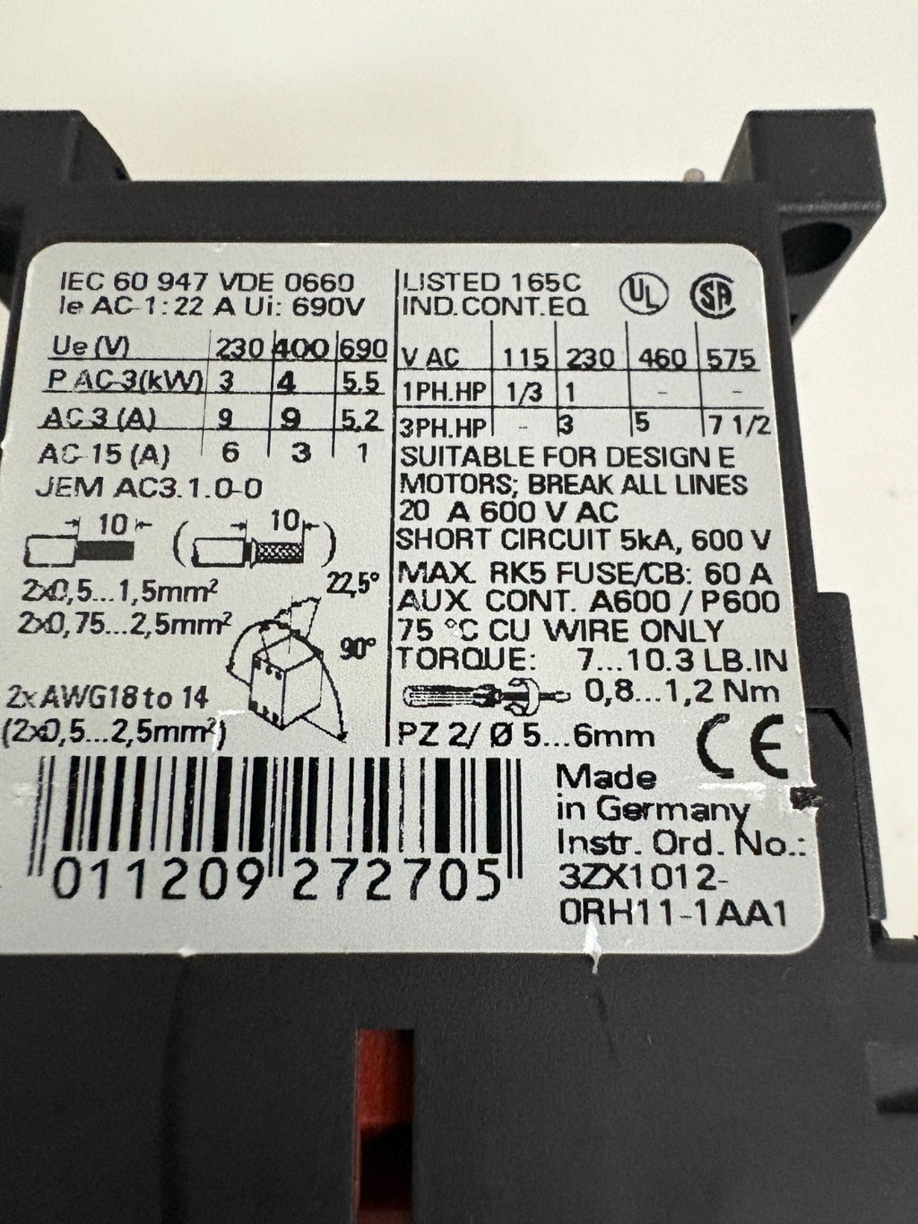SIEMENS CONTACTOR 3RT1016-1BB41 G/000303-EO