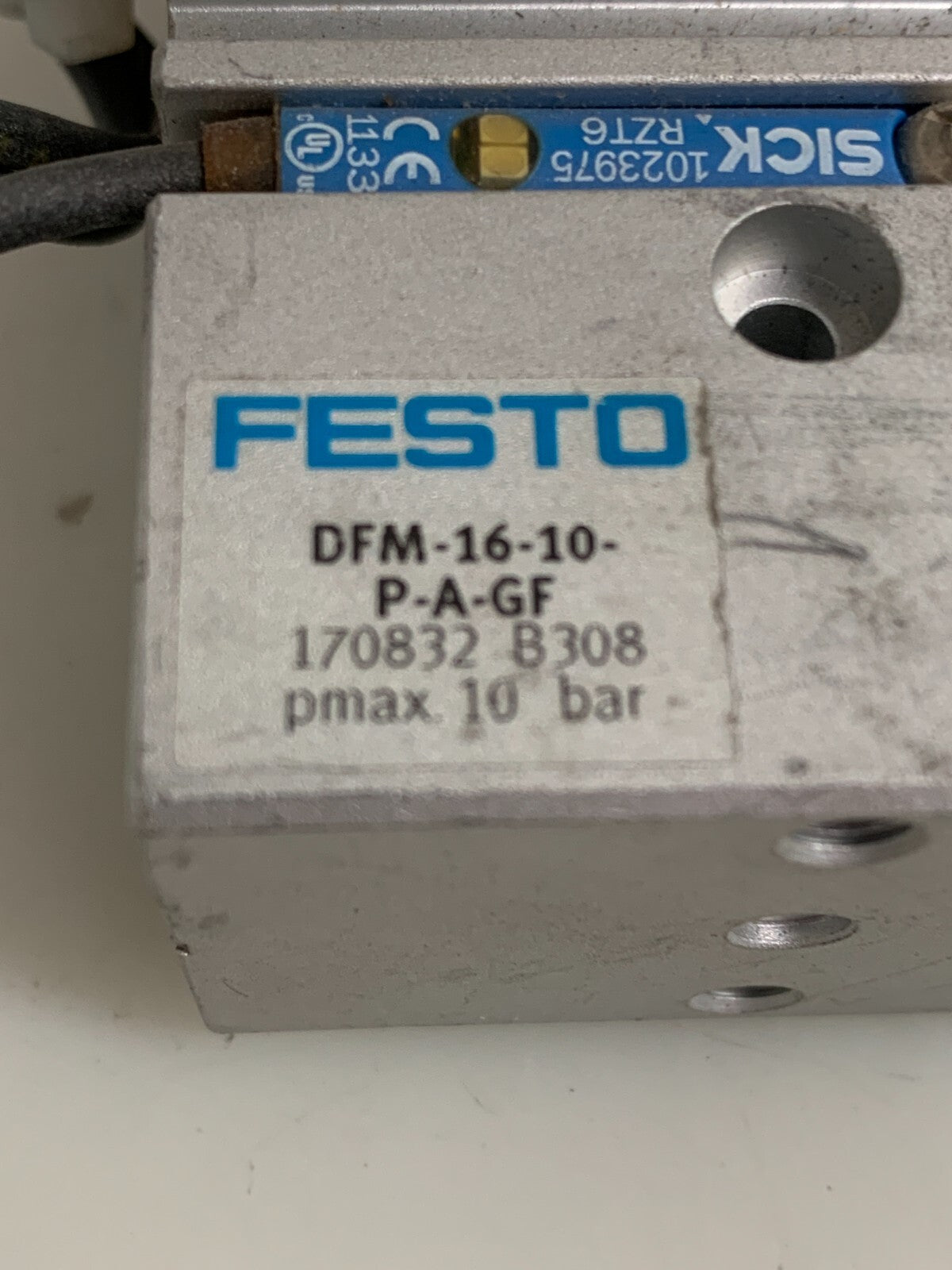 LOT OF 2FESTO GUIDED ACTUATOR 170832 DFM-16-10-P-A-GF ONE W/VALVES & SICK SENSOR