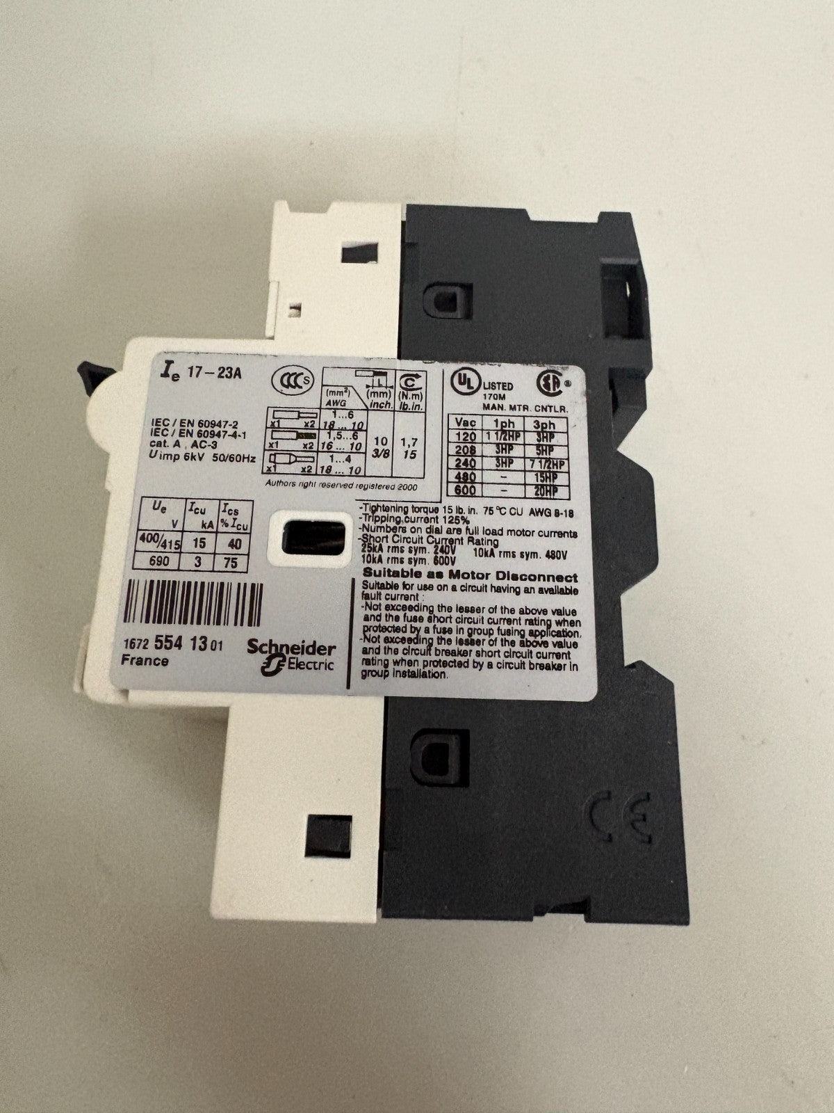 SCHNEIDER ELECTRIC MOTOR STARTER GV2-RT21