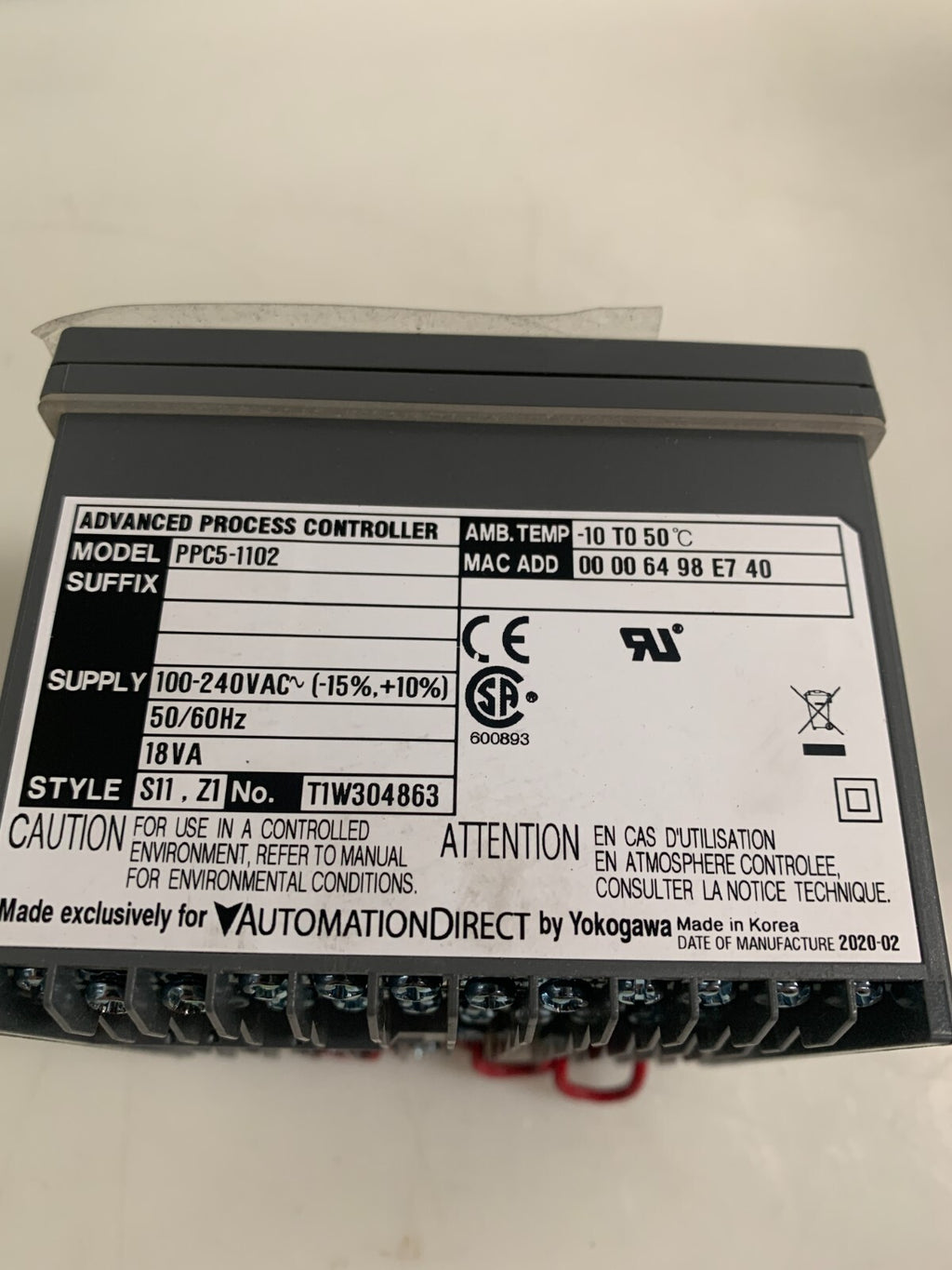AUTOMATION DIRECT PROSENSE PPC5-1102 ADVANCED PROCESS CONTROLLER