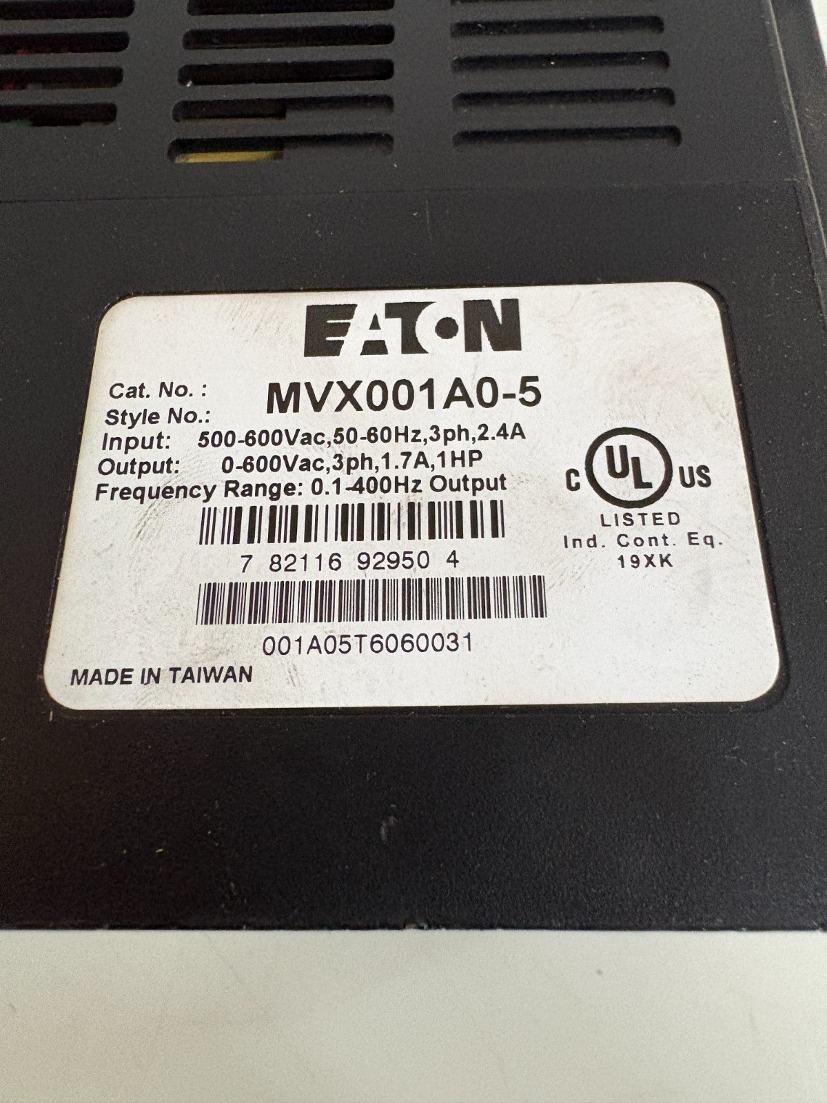 EATON SENSORLESS VECTOR MVX9000 CAT# MVX001A0-52