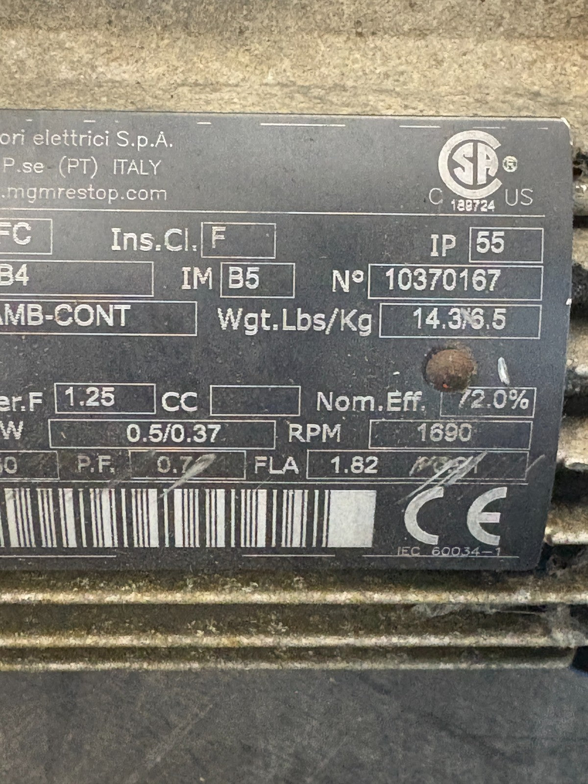 M.G.M. MOTORI INDUCTION MOTOR W/GEAR BOX SMX 71 B4 W/GEAR BOX