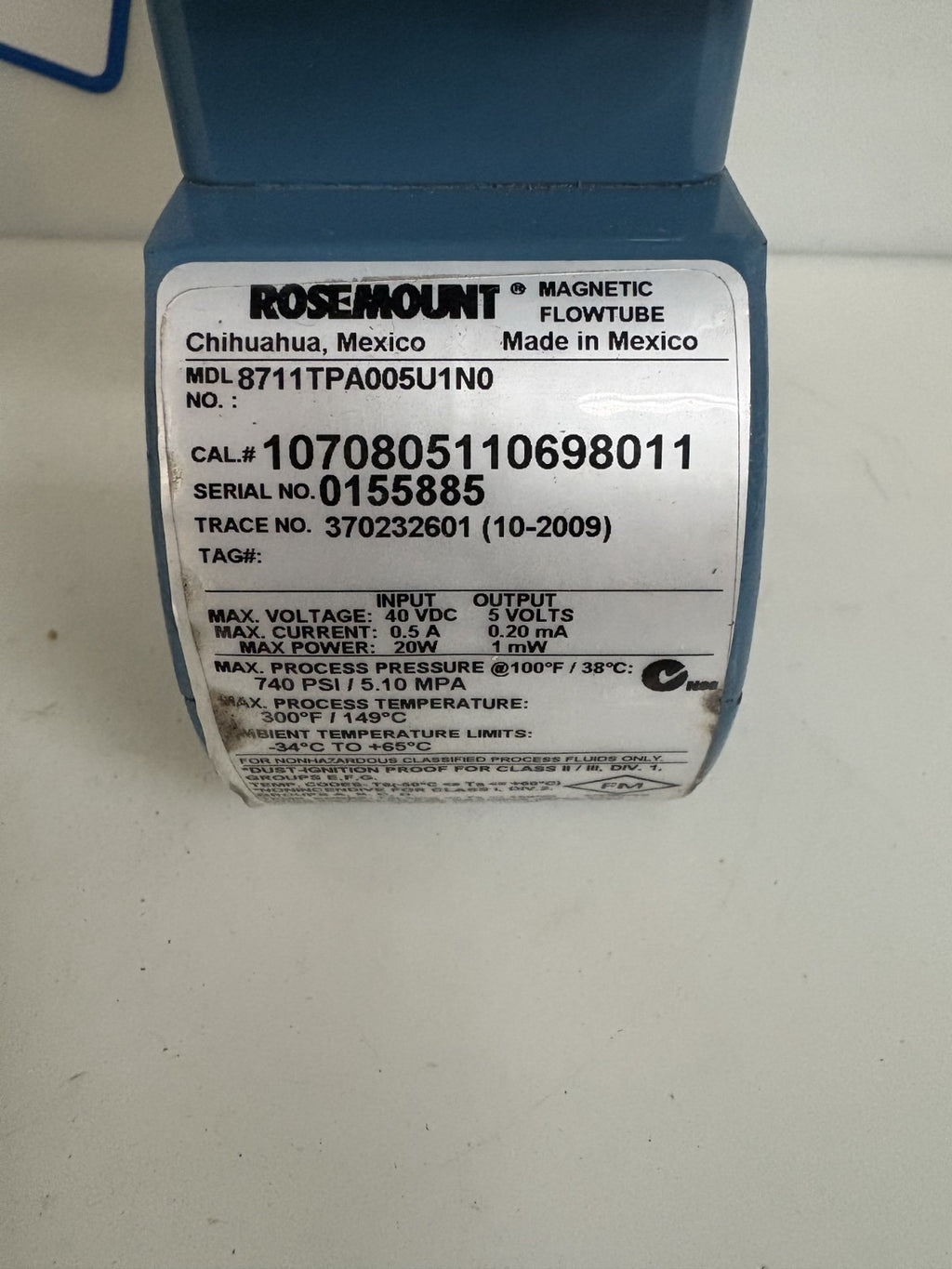 ROSEMOUNT MAGNETIC FLOW METER 8732EST1A1NOM4  W/FLOW TUBE 10708051106980112