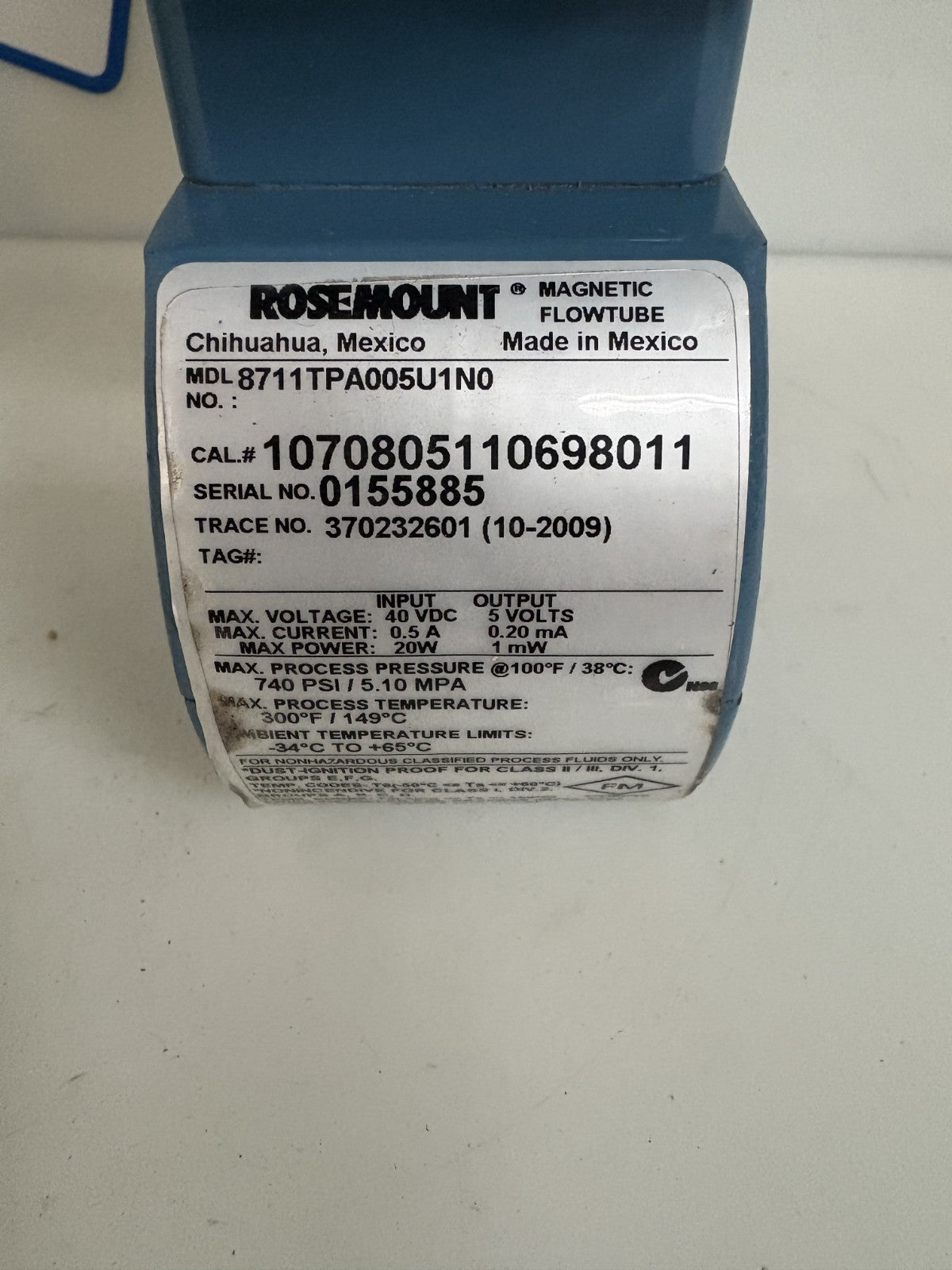 ROSEMOUNT MAGNETIC FLOW METER 8732EST1A1NOM4  W/FLOW TUBE 10708051106980112