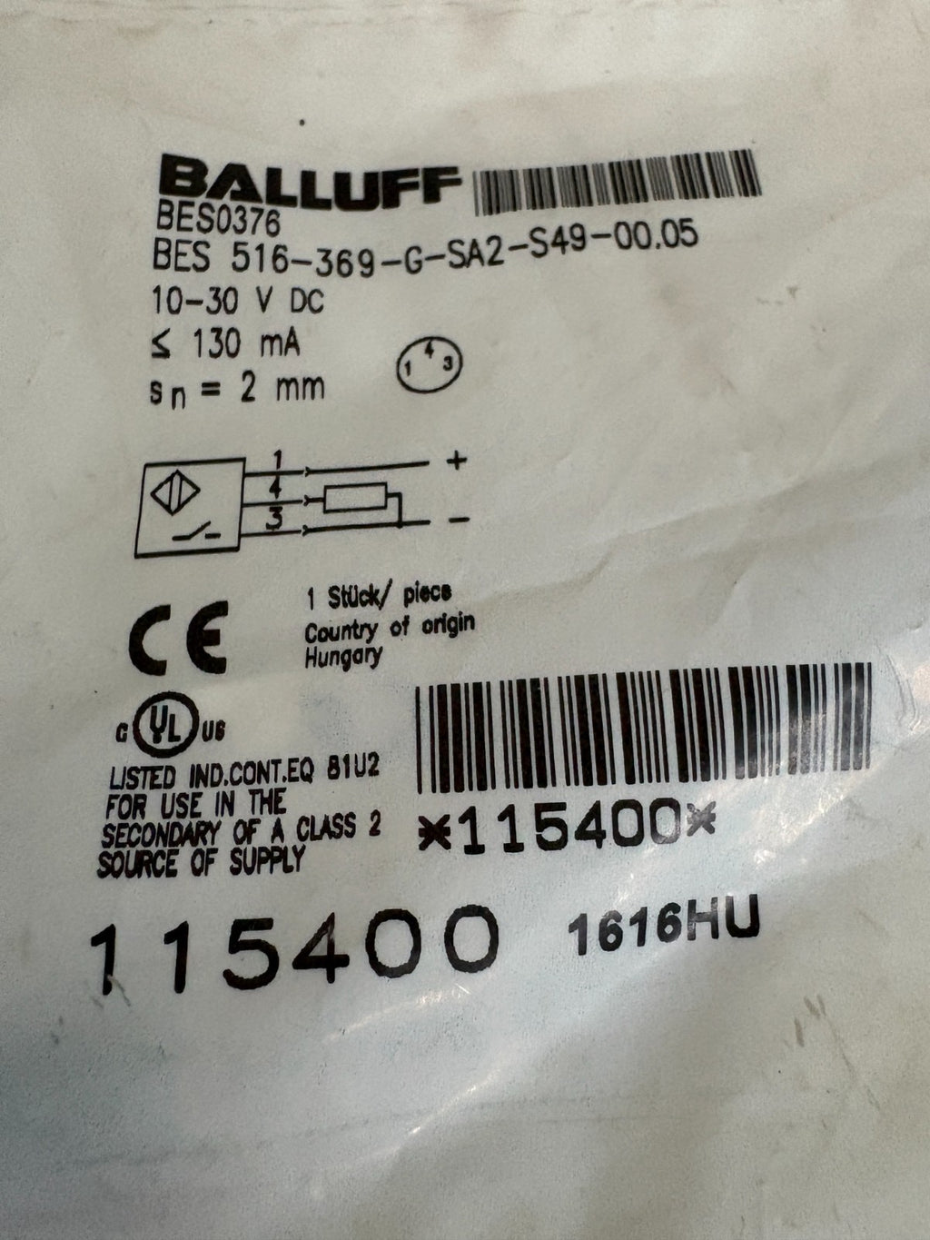 BALLUFF PROXIMITY SWITCH 2MM TRUMPF 0135588 BES 516-369-G-SA2-S49-00.05