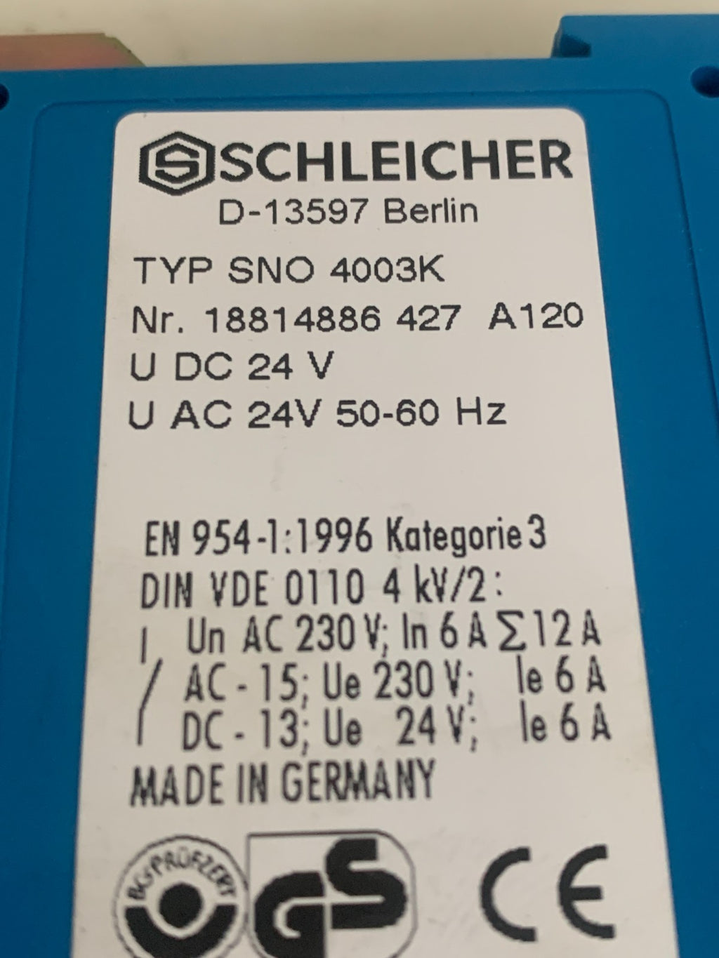 SCHLEICHER SAFETY RELAY SNO 4003K