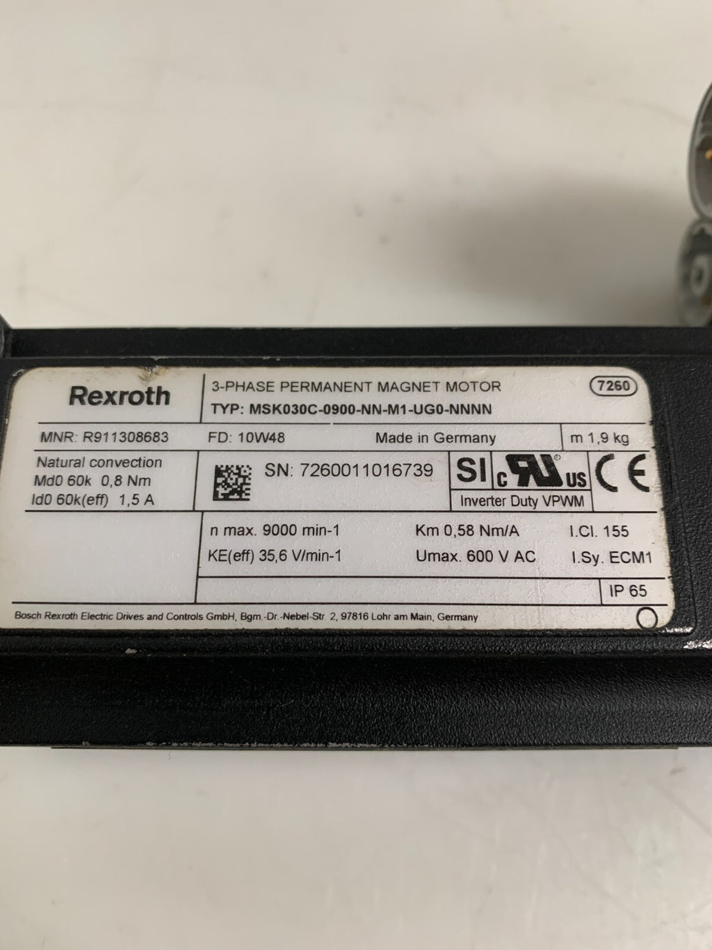 Rexroth 3-Phase Permanent Magnet Motor MSK030C-0900-NN-M1-UG0-NNNN3