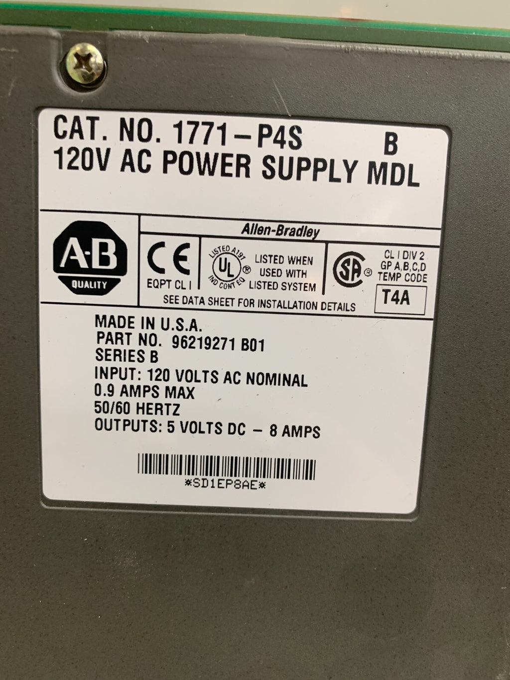 ALLEN BRADLEY 1771-P4S B   AC  Power Supply