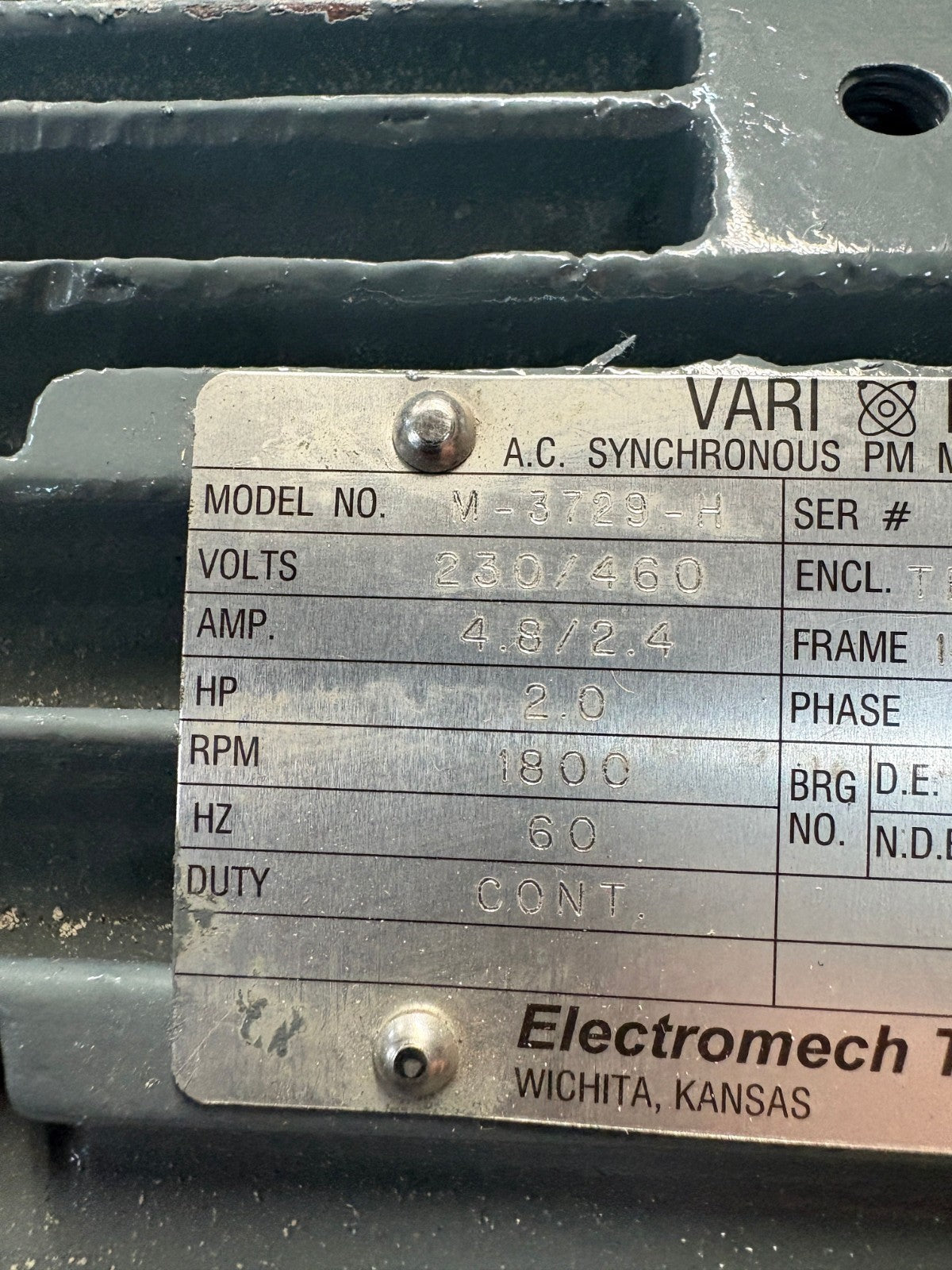 ELECTROMECH TECH 2 HP MOTOR M-3729-H 2