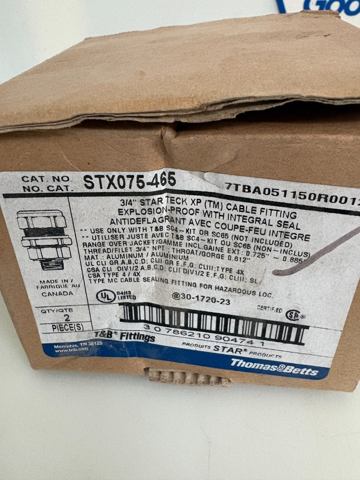 ABB THOMAS & BETTS 3/4 STAR TECK CABLE FITTING EXPLOSION PROOF STX075-4652