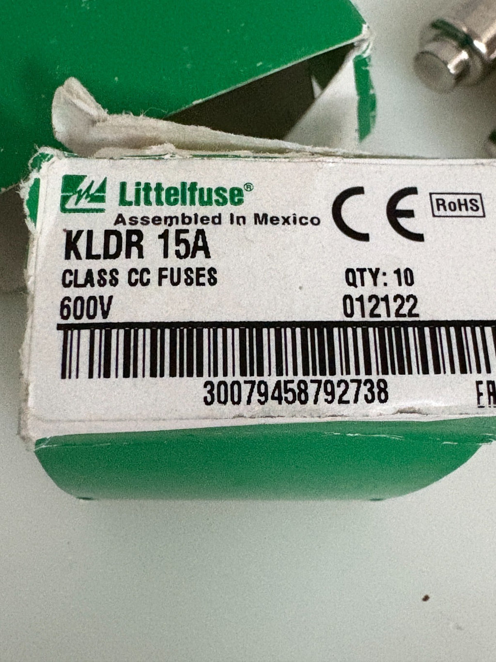 LITTLEFUSE KLDR 15A MIDGET TIME DELAY FUSE BOX OF 102