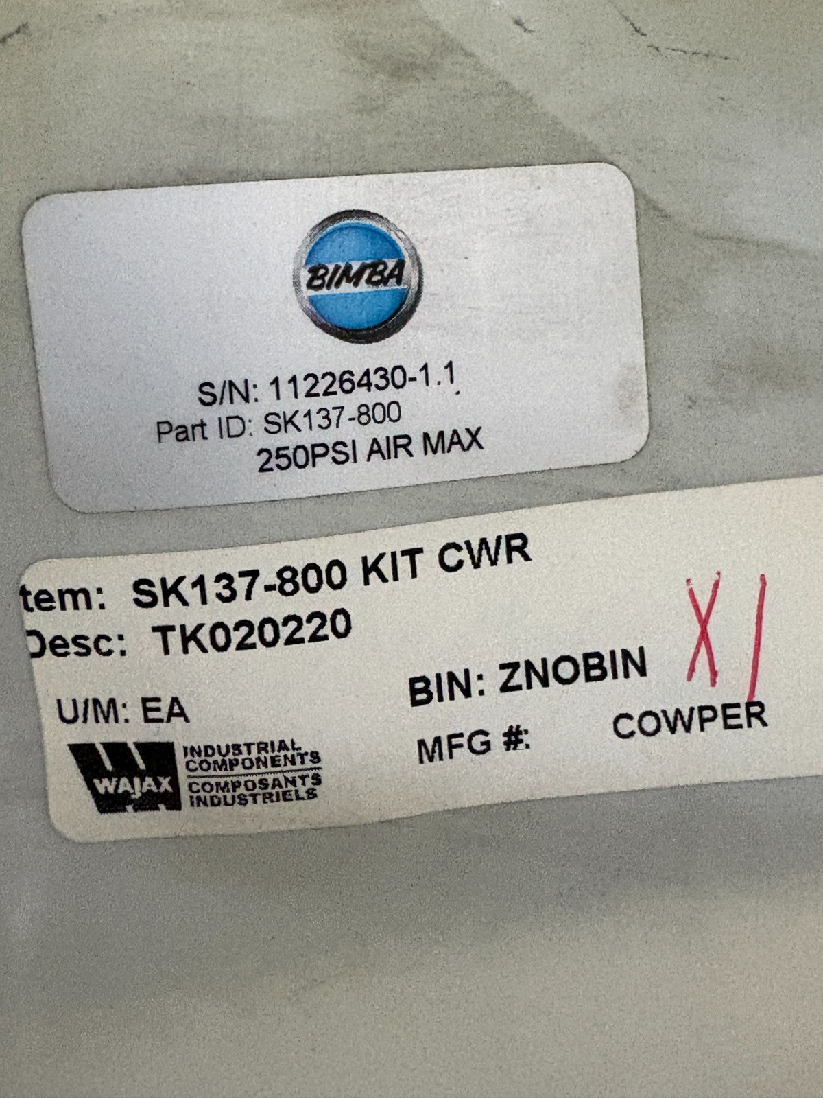 BIMBA PNEUMATIC CYLINDER SEAL KIT SK137-8001