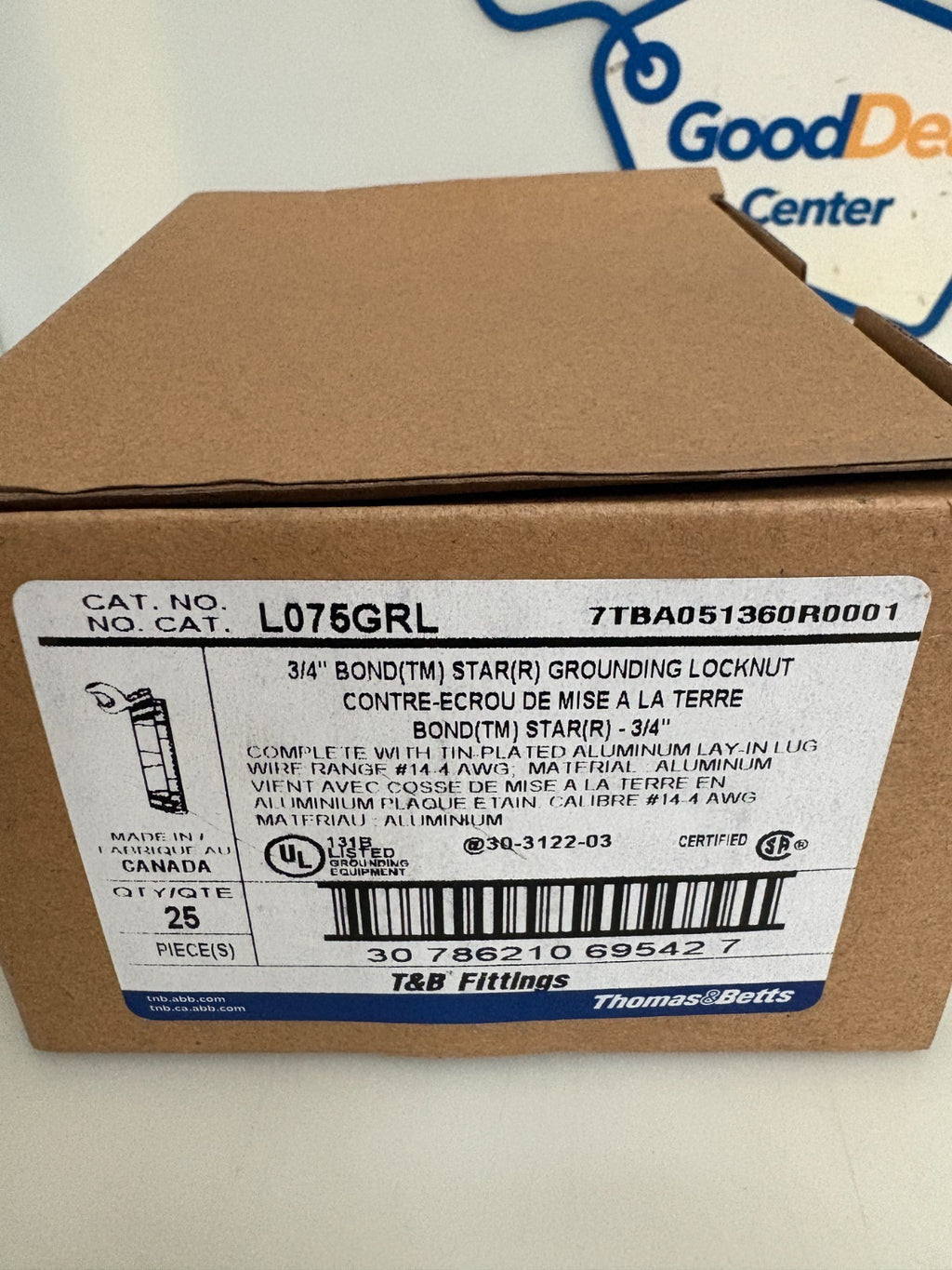 ABB THOMAS & BETTS 3/4" BOND STAR GROUNDING LOCKNUT #L075GRL 25 IN BOX2