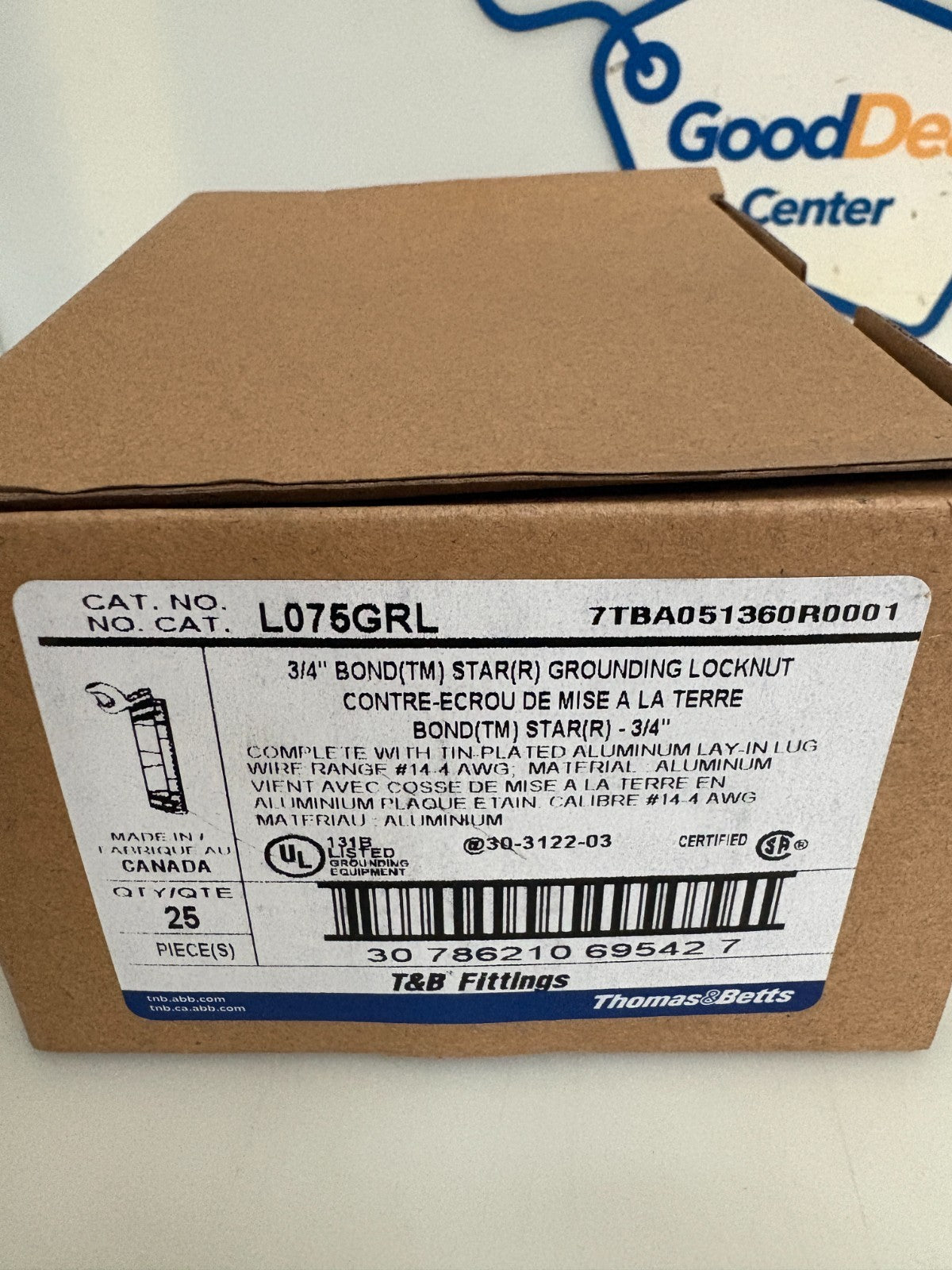 ABB THOMAS & BETTS 3/4" BOND STAR GROUNDING LOCKNUT #L075GRL 25 IN BOX2