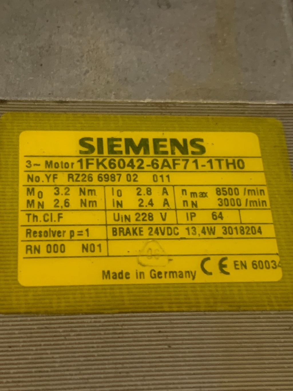 SIEMENS SERVO MOTOR 3-MOTOR DEMATIC 1FK6042-6AF71-1THO