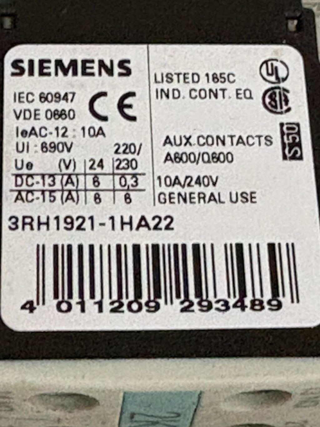 LOT OF 2 SIEMENS CONTACTOR 3RT1025-1B W/3RH1921-1HA22 AND 3RT 1926-1BB00