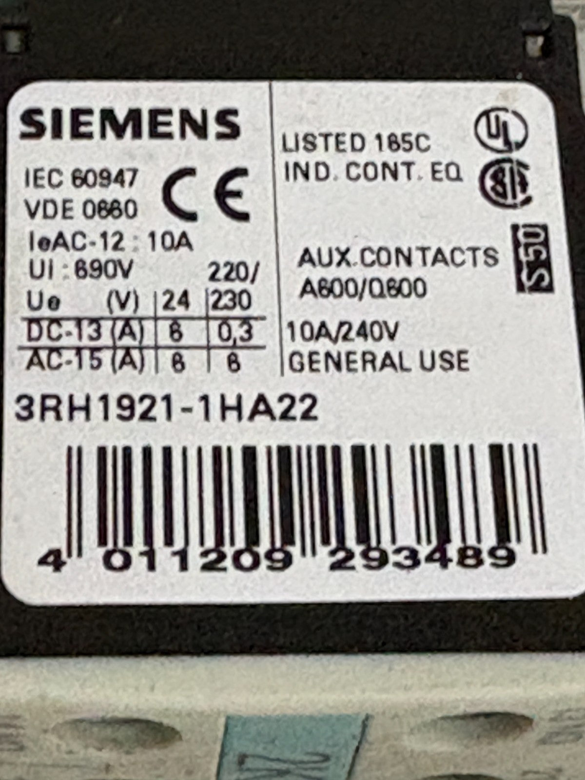 LOT OF 2 SIEMENS CONTACTOR 3RT1025-1B W/3RH1921-1HA22 AND 3RT 1926-1BB00